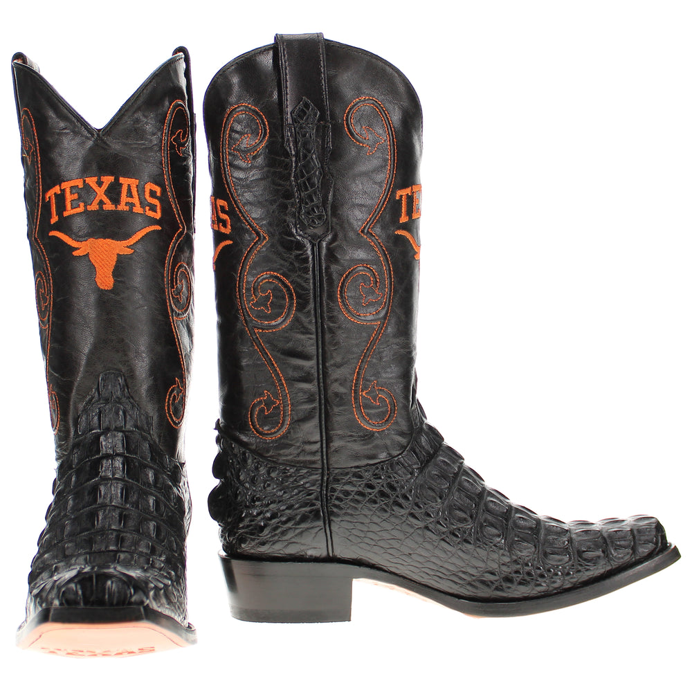 Men's University of Texas Black Hornback Alligator Boots by Vaccari