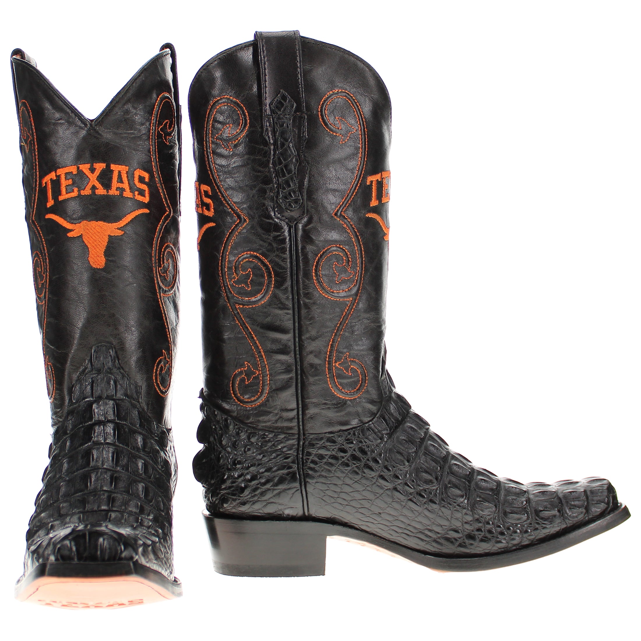 Men's University of Texas Black Hornback Alligator Boots by Vaccari