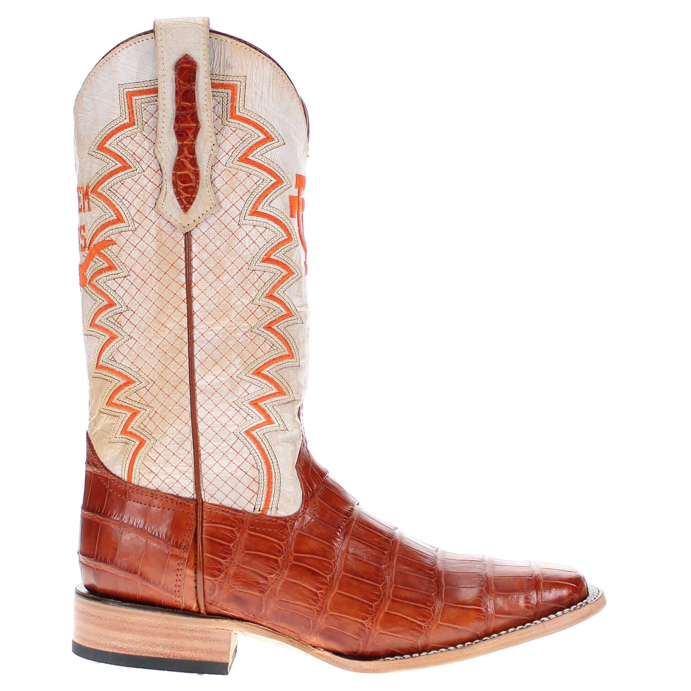Men's University of Texas Longhorns Cowboy Boots | UT Cognac Square Toe American Alligator Boots | Officially Licensed | Parker