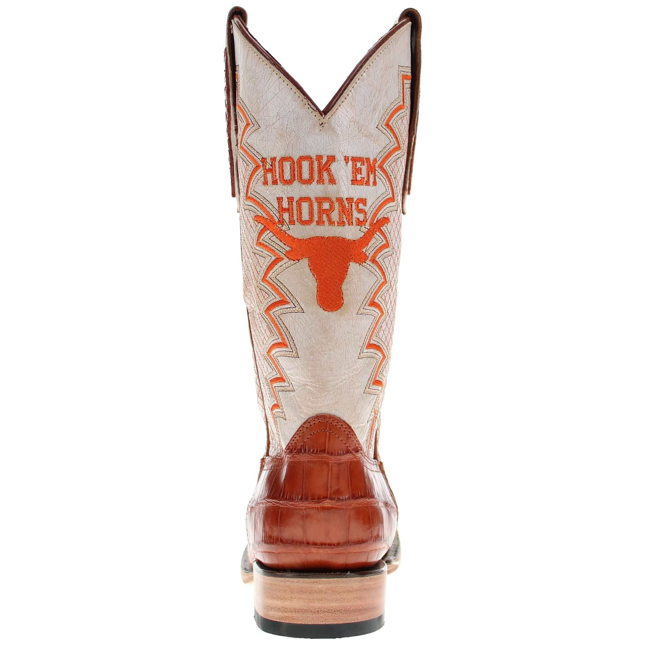 Men's University of Texas Longhorns Cowboy Boots | UT Cognac Square Toe American Alligator Boots | Officially Licensed | Parker