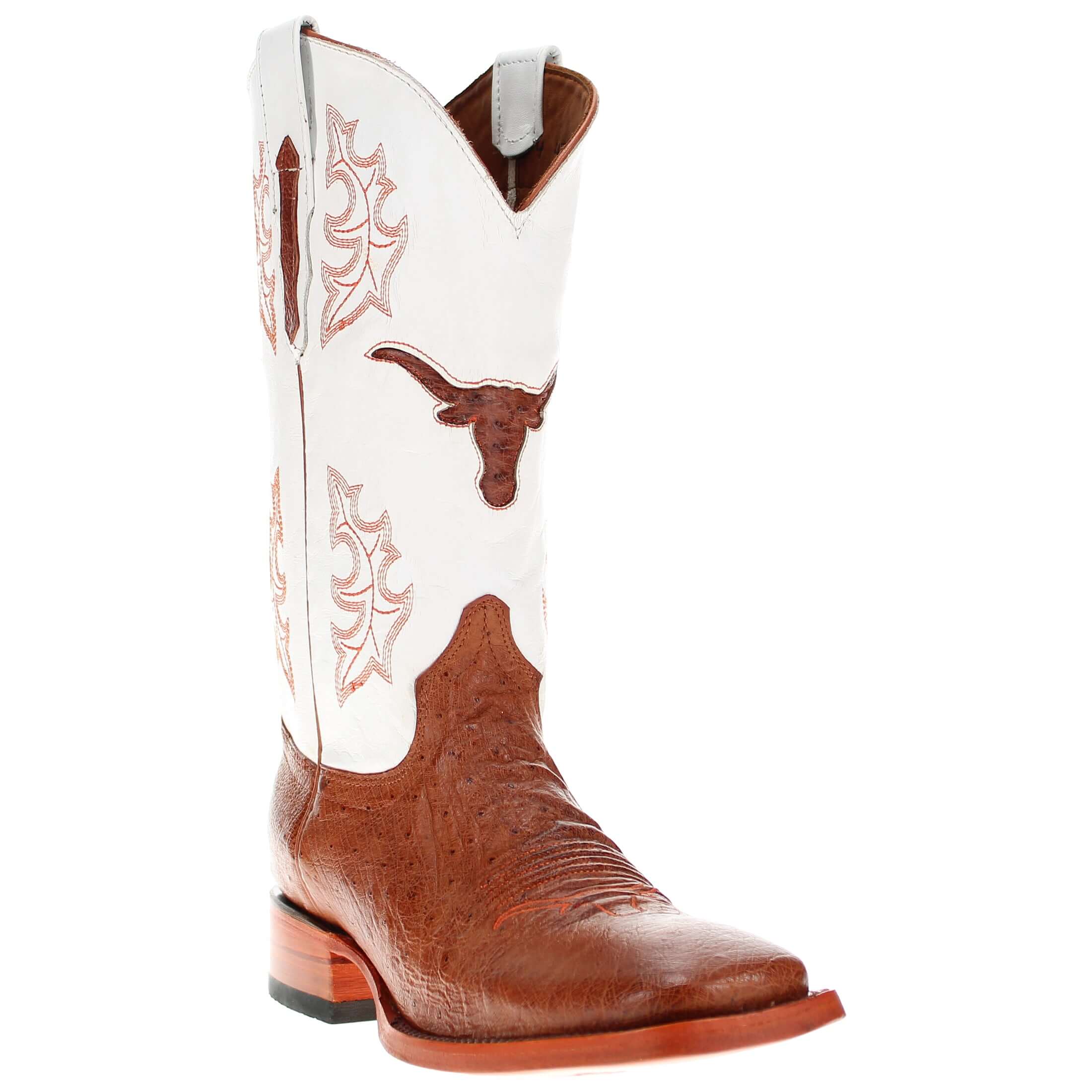 Men's University of Texas Longhorns Cognac Smooth Ostrich Cowboy Boots Brooks by Vaccari #select-a-toe_square