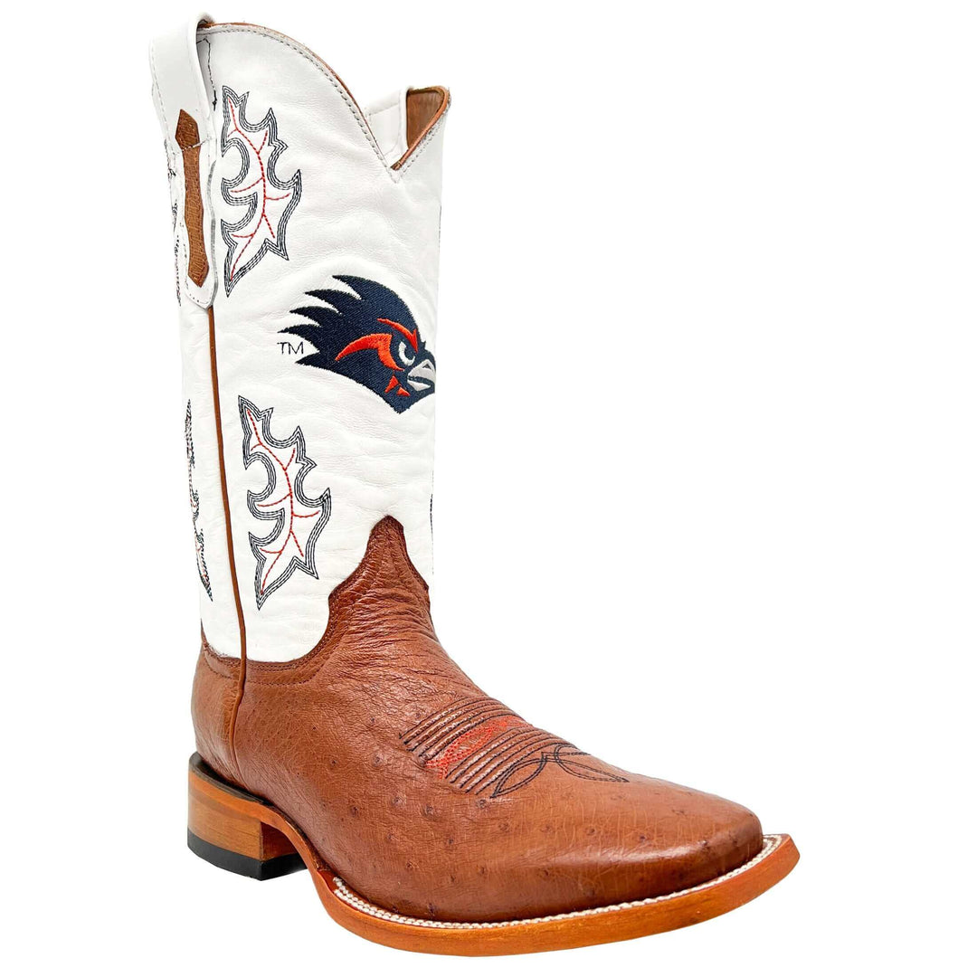 Men's UTSA Roadrunners Cognac Broad Square Smooth Ostrich Cowboy Boots Brooks by Vaccari