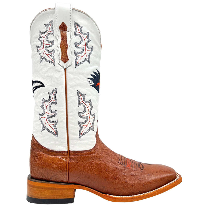 Men's UTSA Roadrunners Cognac Broad Square Smooth Ostrich Cowboy Boots Brooks by Vaccari