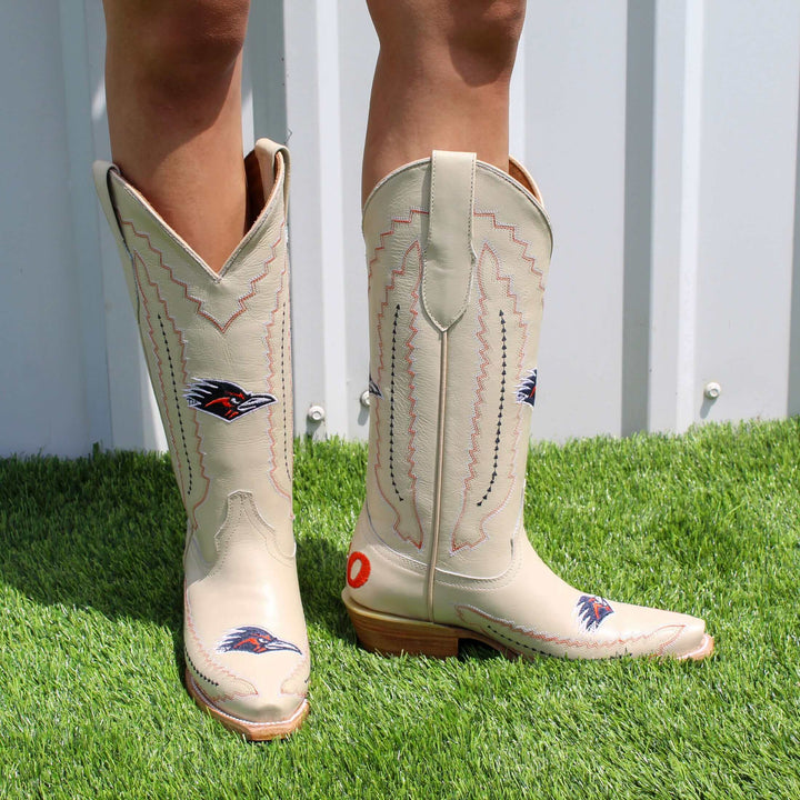 Women's University of Texas at San Antonio Roadrunners Bone Leather Snip Toe Cowgirl Boots by Vaccari