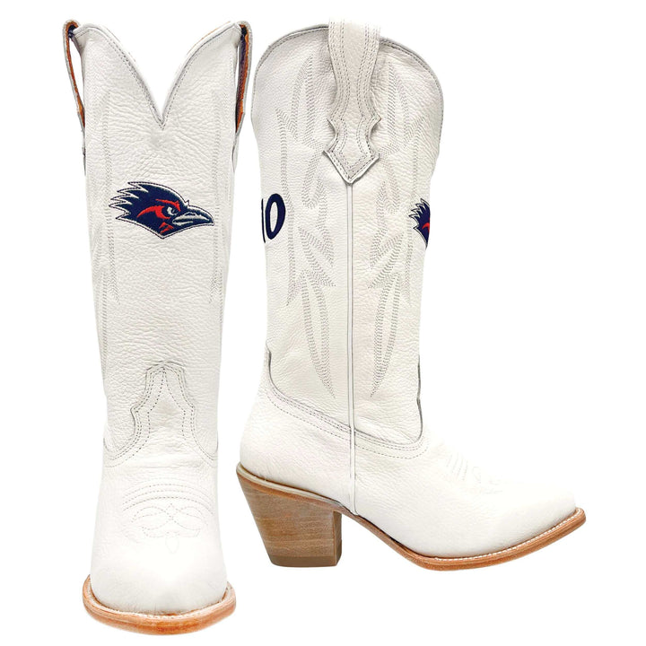 Women's UTSA Roadrunners All White Pointed Toe Cowgirl Boots Leighton by Vaccari