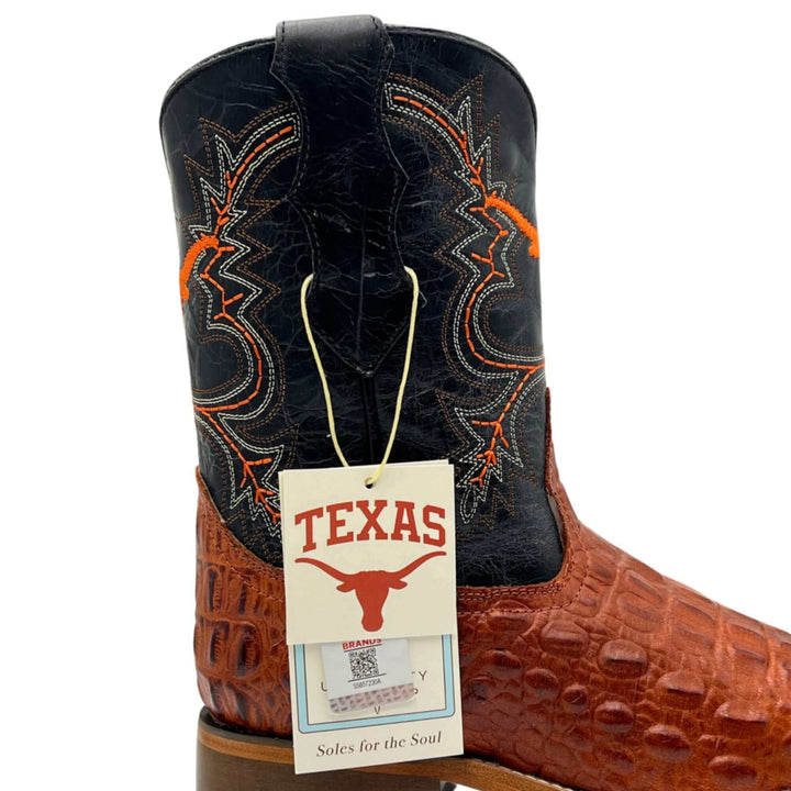 kids university of texas longhorns cowboy boots cognac hornedback print Hudson