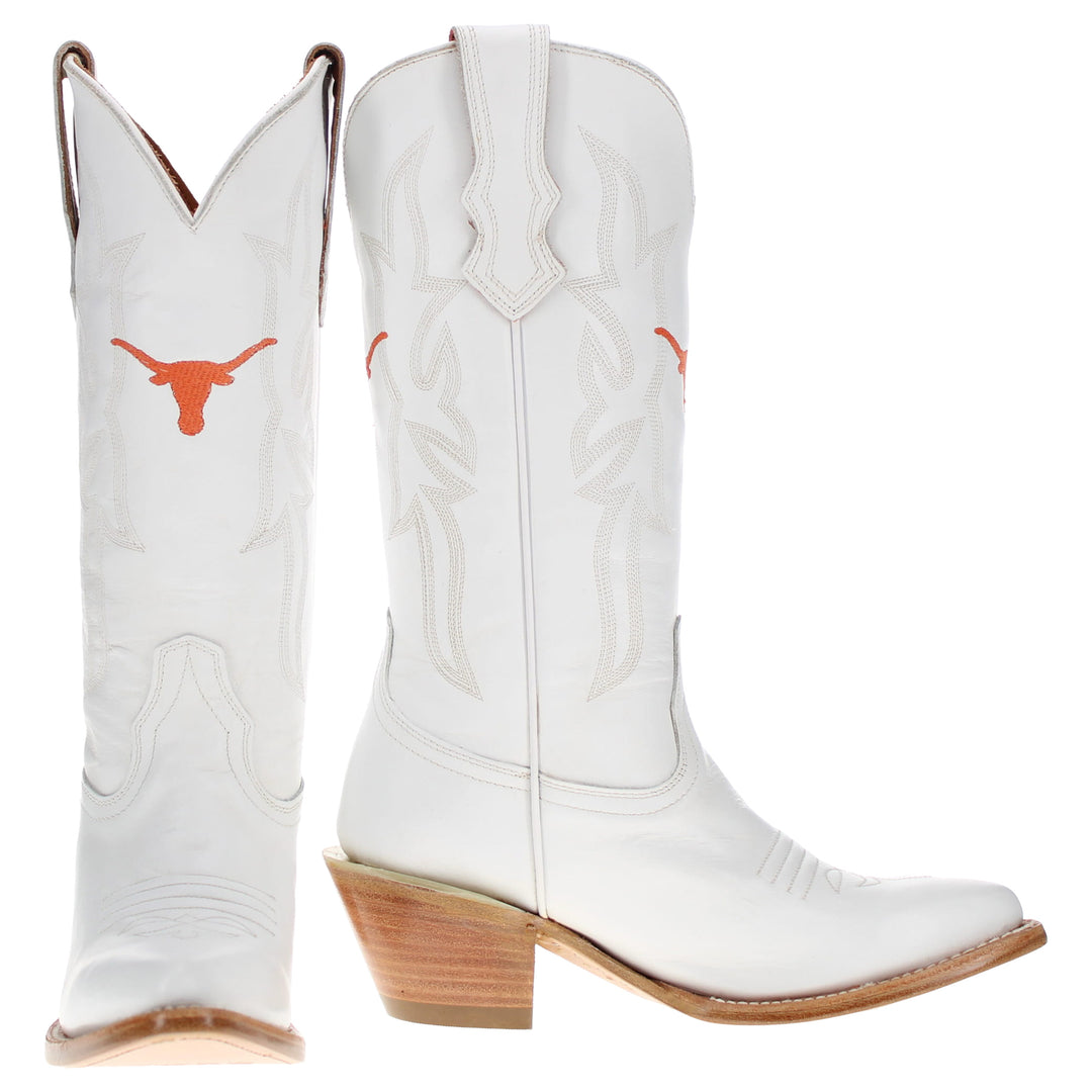 Women's University of Texas Longhorns All White Pointed Toe Cowgirl Boots Leighton by Vaccari