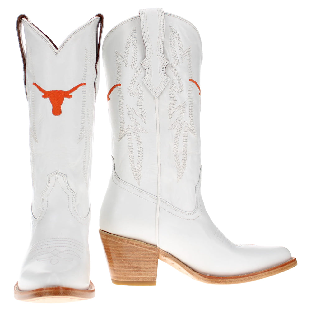 Women's University of Texas Longhorns All White Pointed Toe Cowgirl Boots Leighton by Vaccari