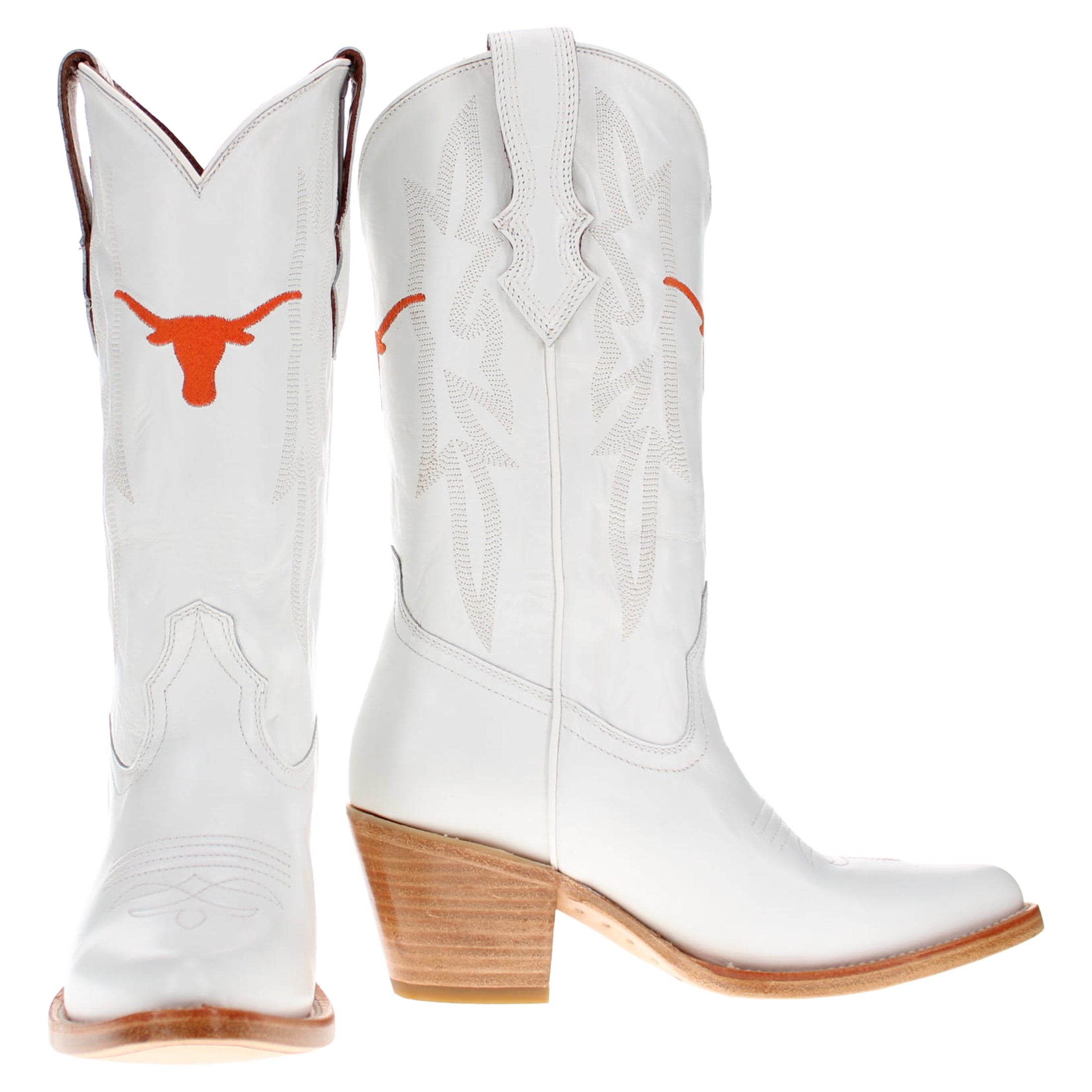 Women's University of Texas Longhorns All White Pointed Toe Cowgirl Boots Leighton by Vaccari