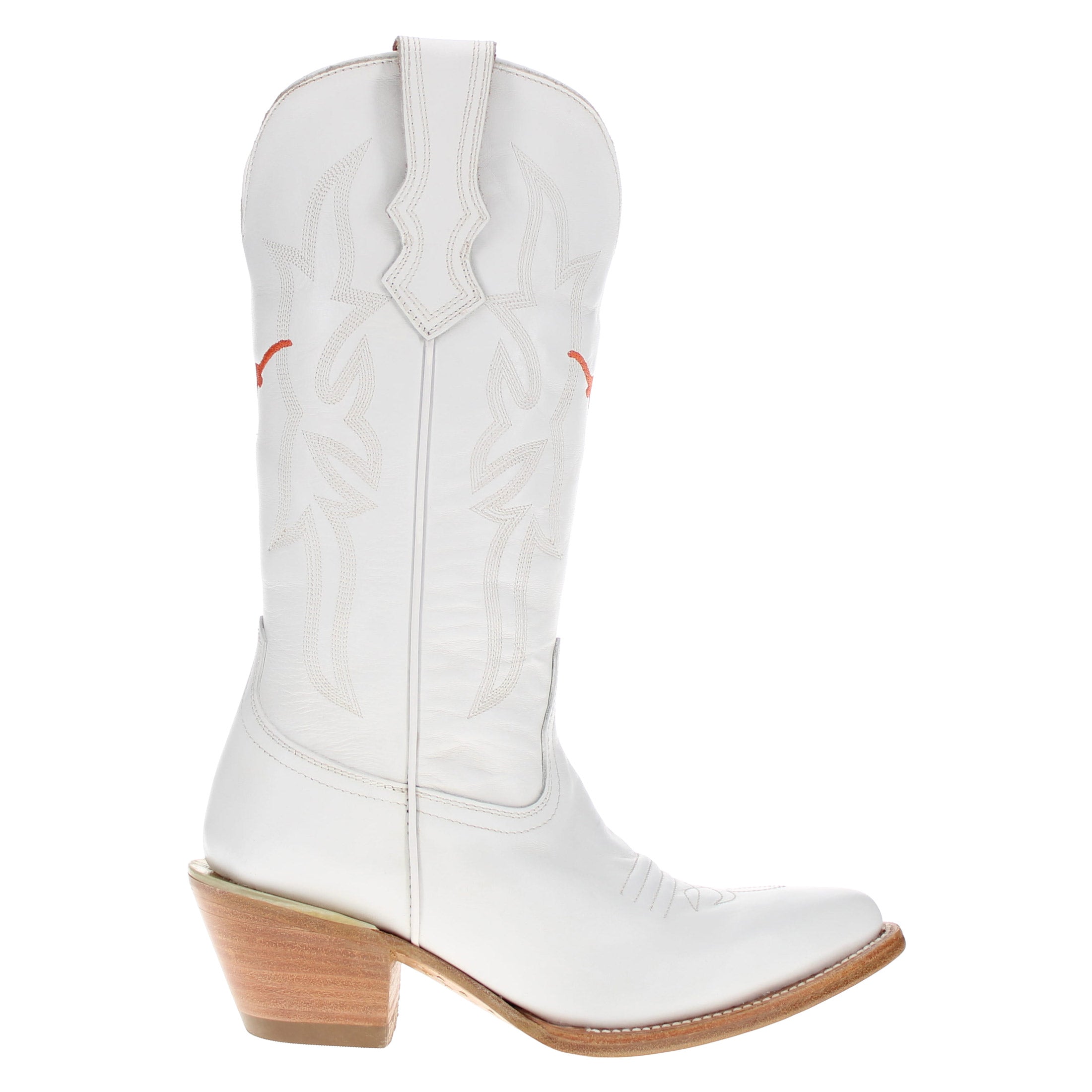 Women's University of Texas Longhorns All White Pointed Toe Cowgirl Boots Leighton by Vaccari