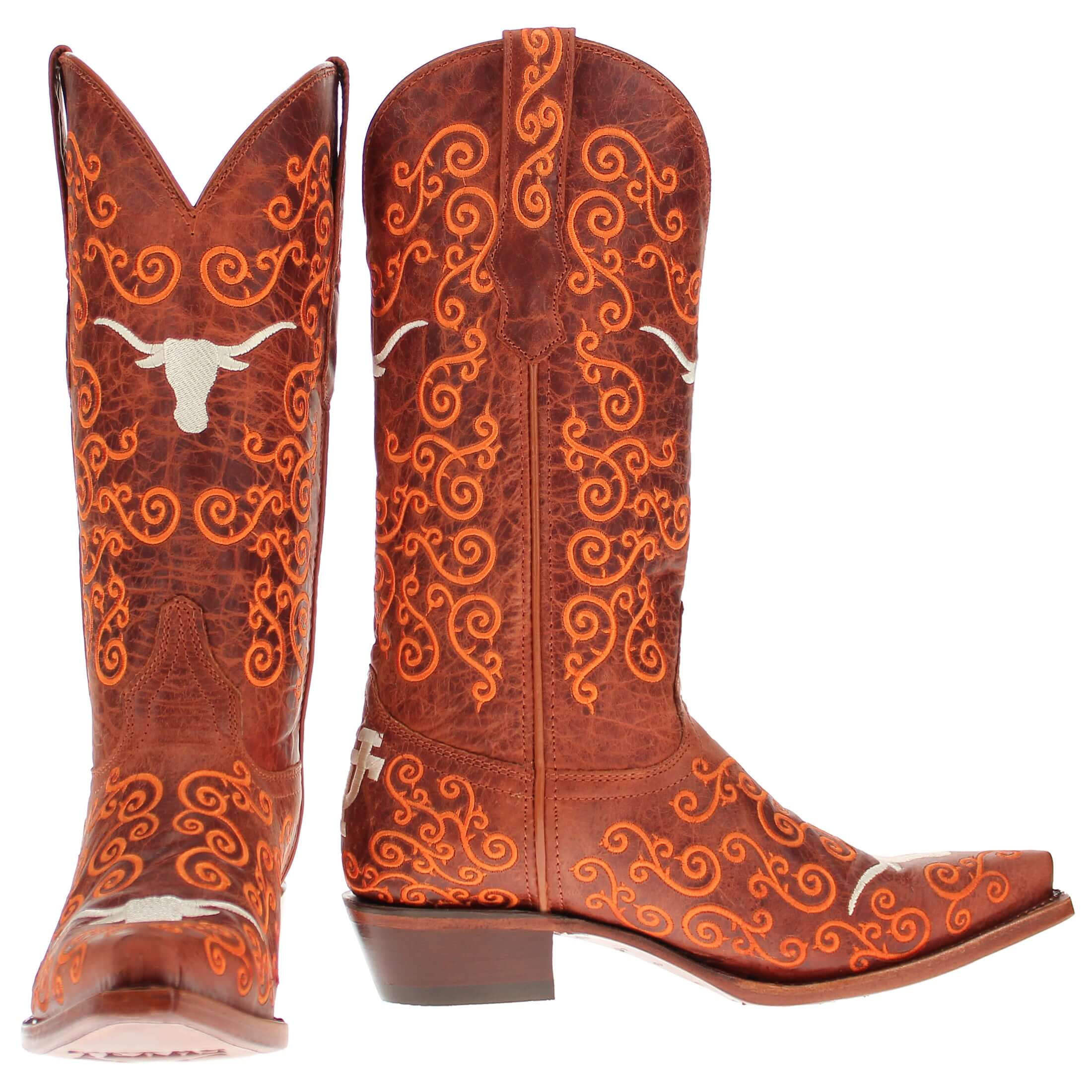 Women's University of Texas Longhorns Cowgirl Boots | Cognac Snip Toe Boots | Officially Licensed | Claire