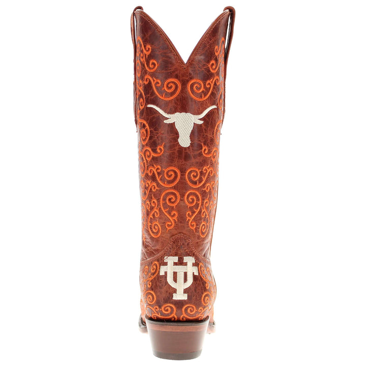 Women's University of Texas Longhorns Cowgirl Boots | Cognac Snip Toe Boots | Officially Licensed | Claire