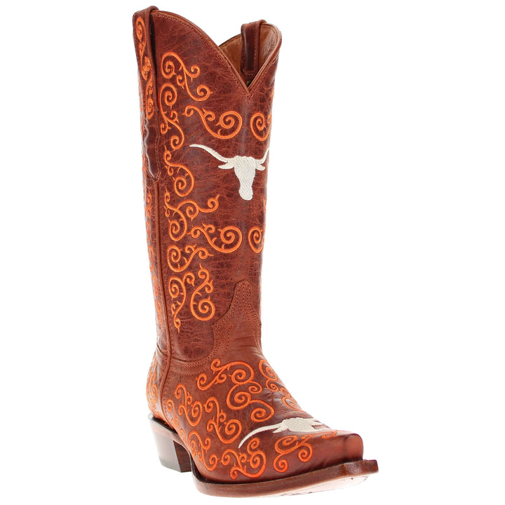 Women's University of Texas Longhorns Cowgirl Boots | Cognac Snip Toe Boots | Officially Licensed | Claire