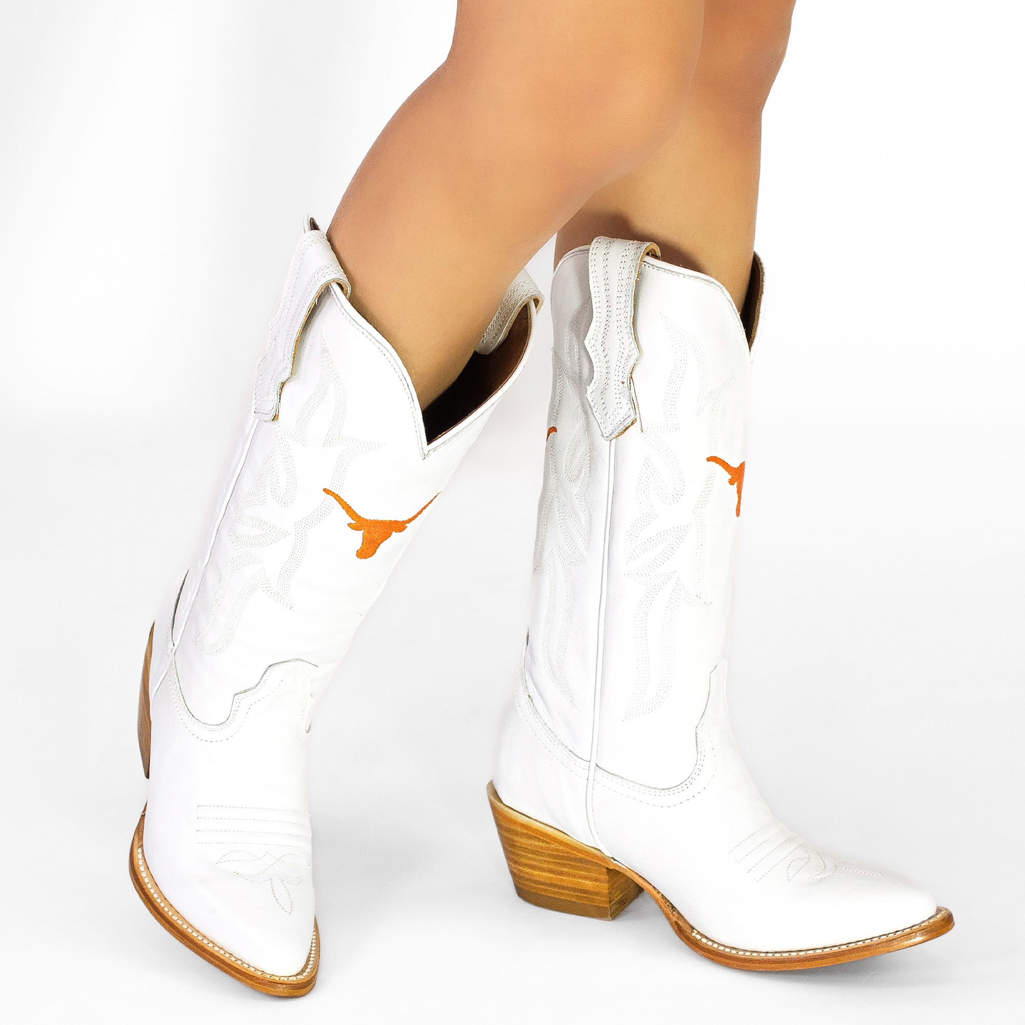 Women's University of Texas Longhorns All White Pointed Toe Cowgirl Boots Leighton by Vaccari