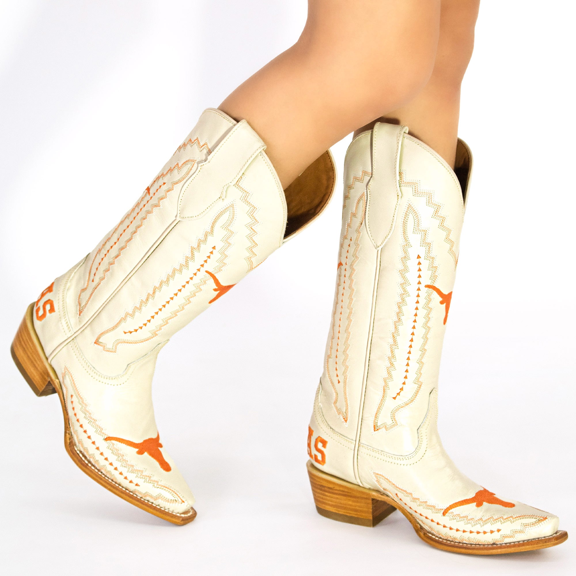 Women's University of Texas Longhorns Cowgirl Boots | UT White Snip Toe Boots | Officially Licensed | Naomi