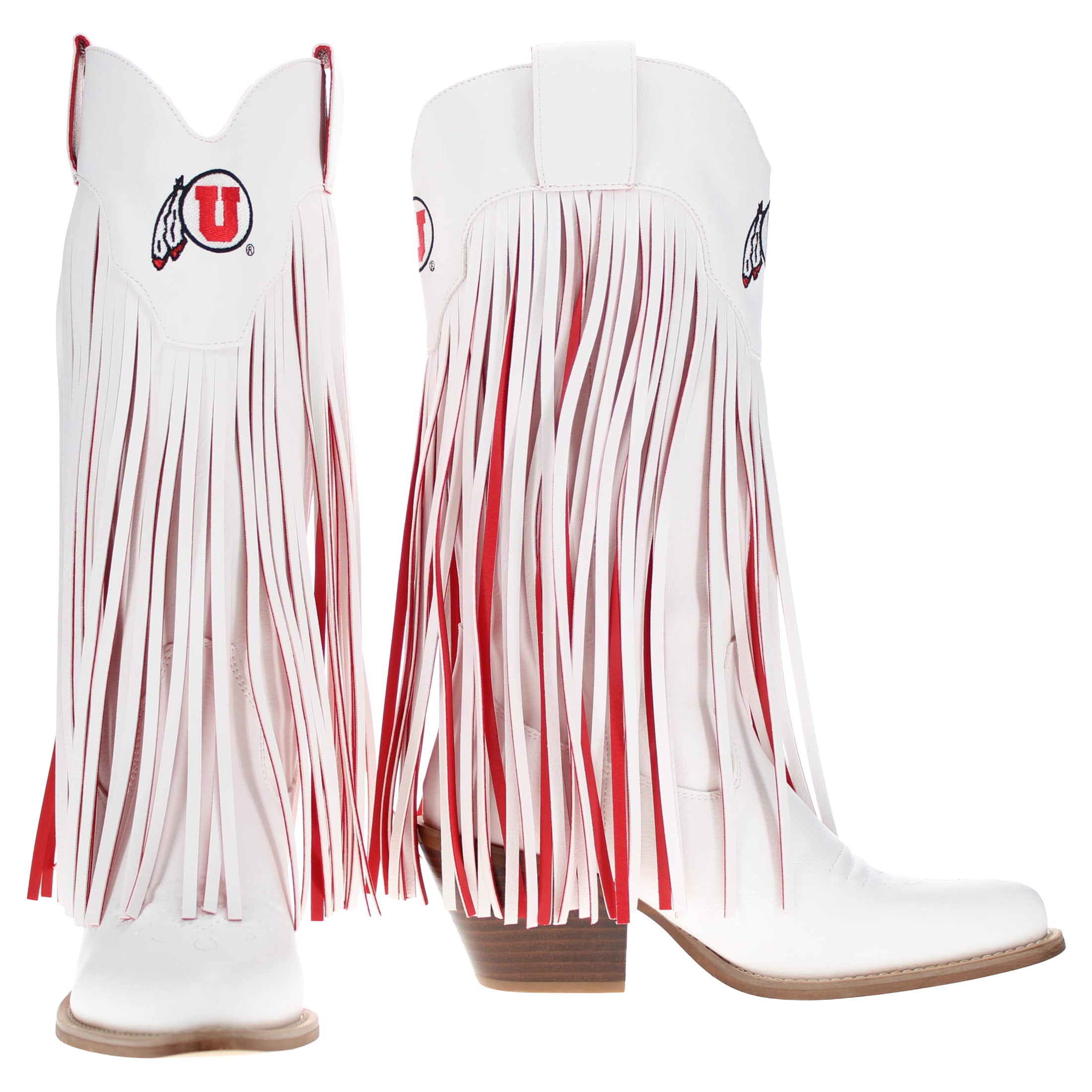 Women's University of Utah White Fringe Cowgirl Boots Kacey by V by Vaccari