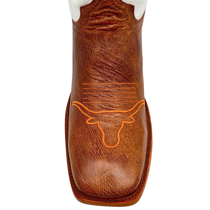 Men's University of Texas Longhorns Cognac Smooth Ostrich Cowboy Boots Brooks by Vaccari #select-a-toe_square