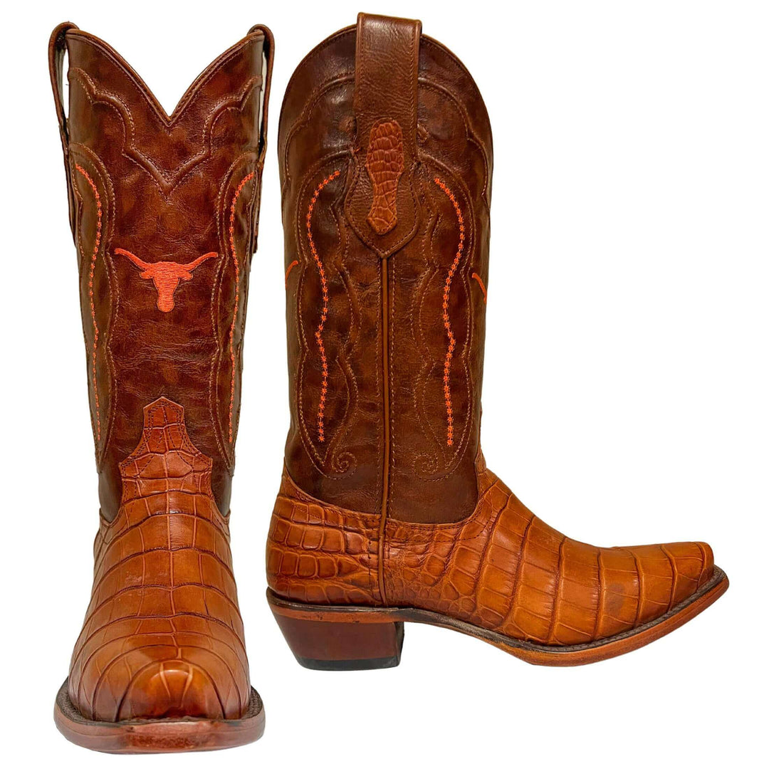 Women's University of Texas Burnt Orange Cognac American Alligator Snip Toe Cowgirl Boots Olivia by Vaccari