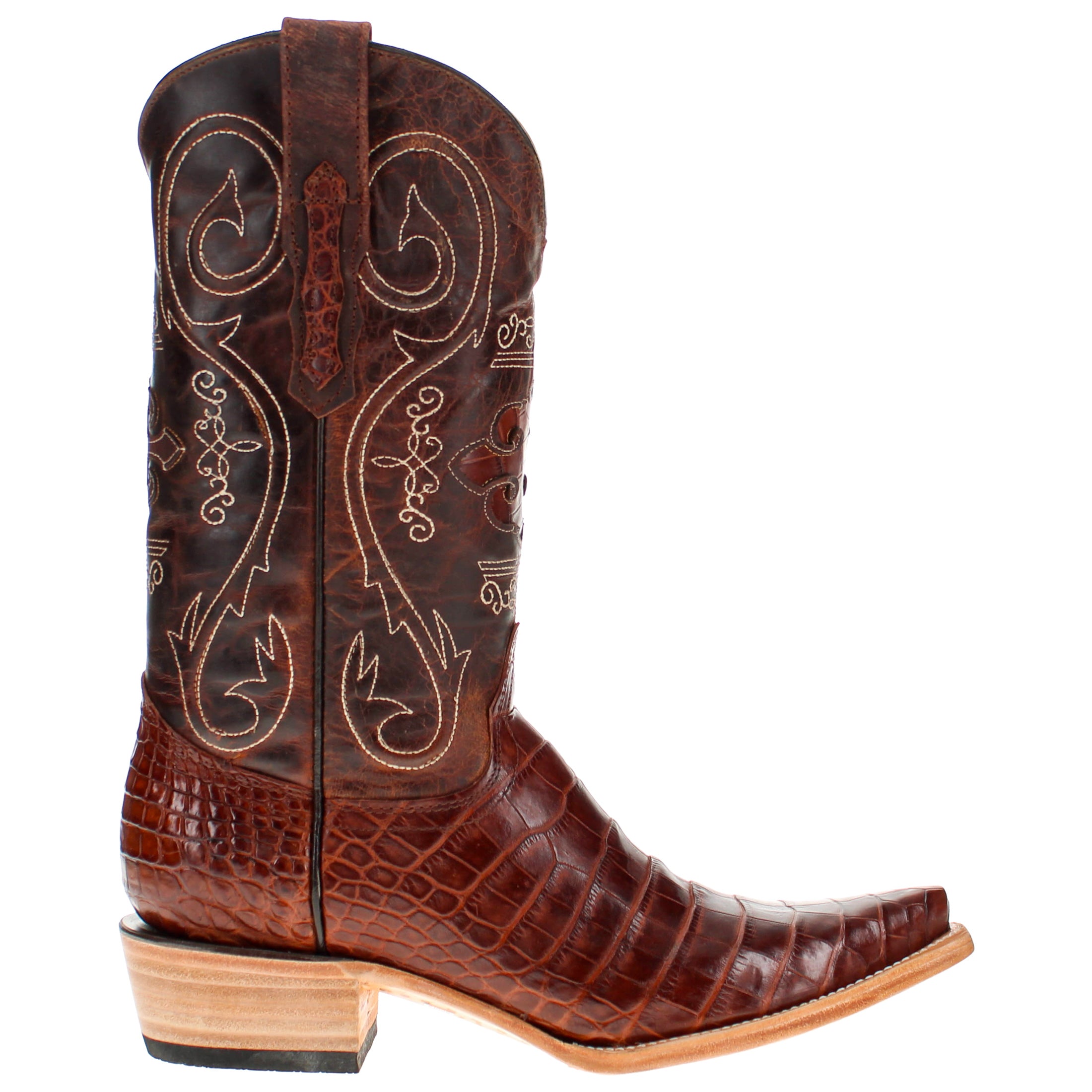 Men's Rustic Cogac American Alligator Belly Retro Toe Cowboy Boots by Vaccari