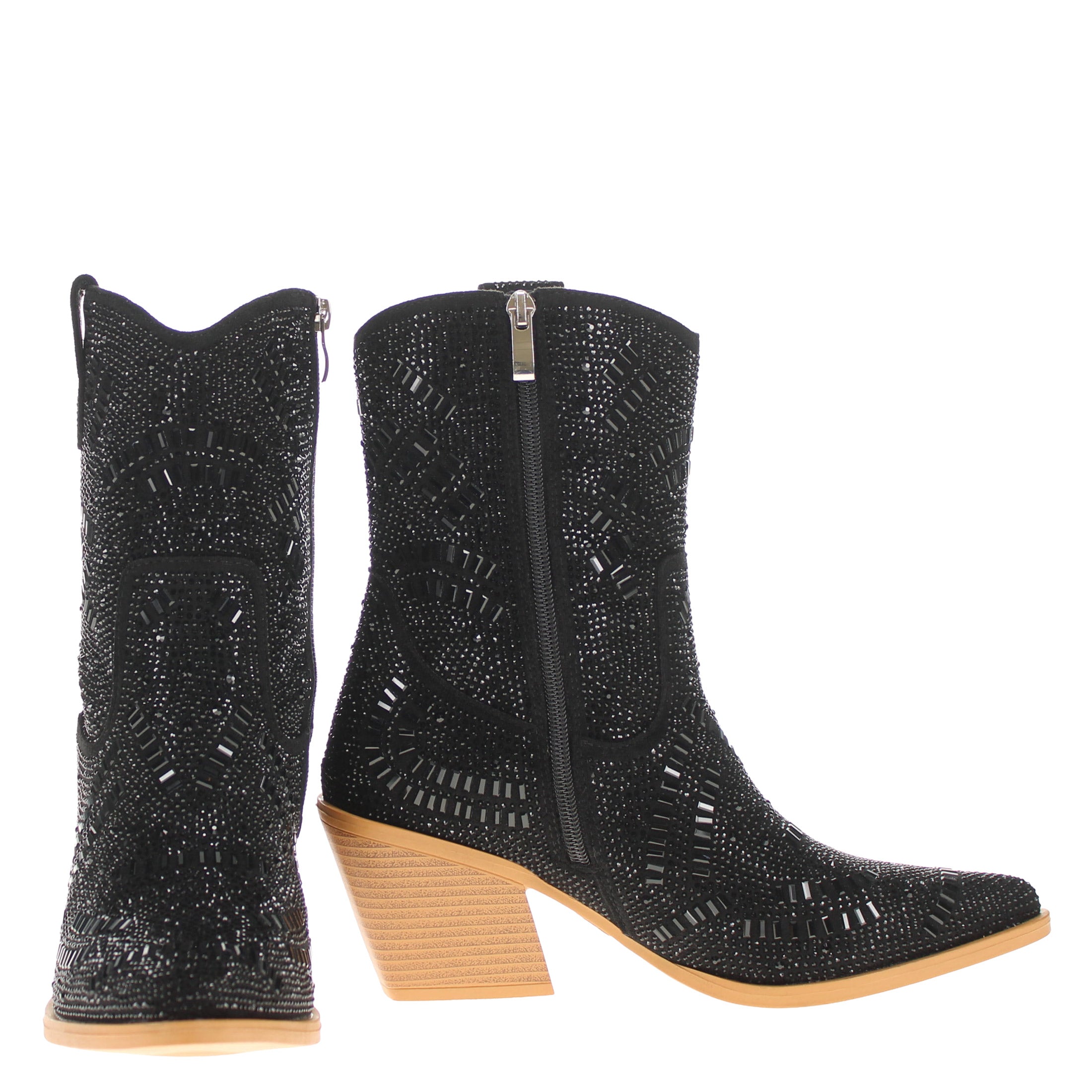 Women's Black Bling Cowgirl Booties Sadie by V by Vaccari