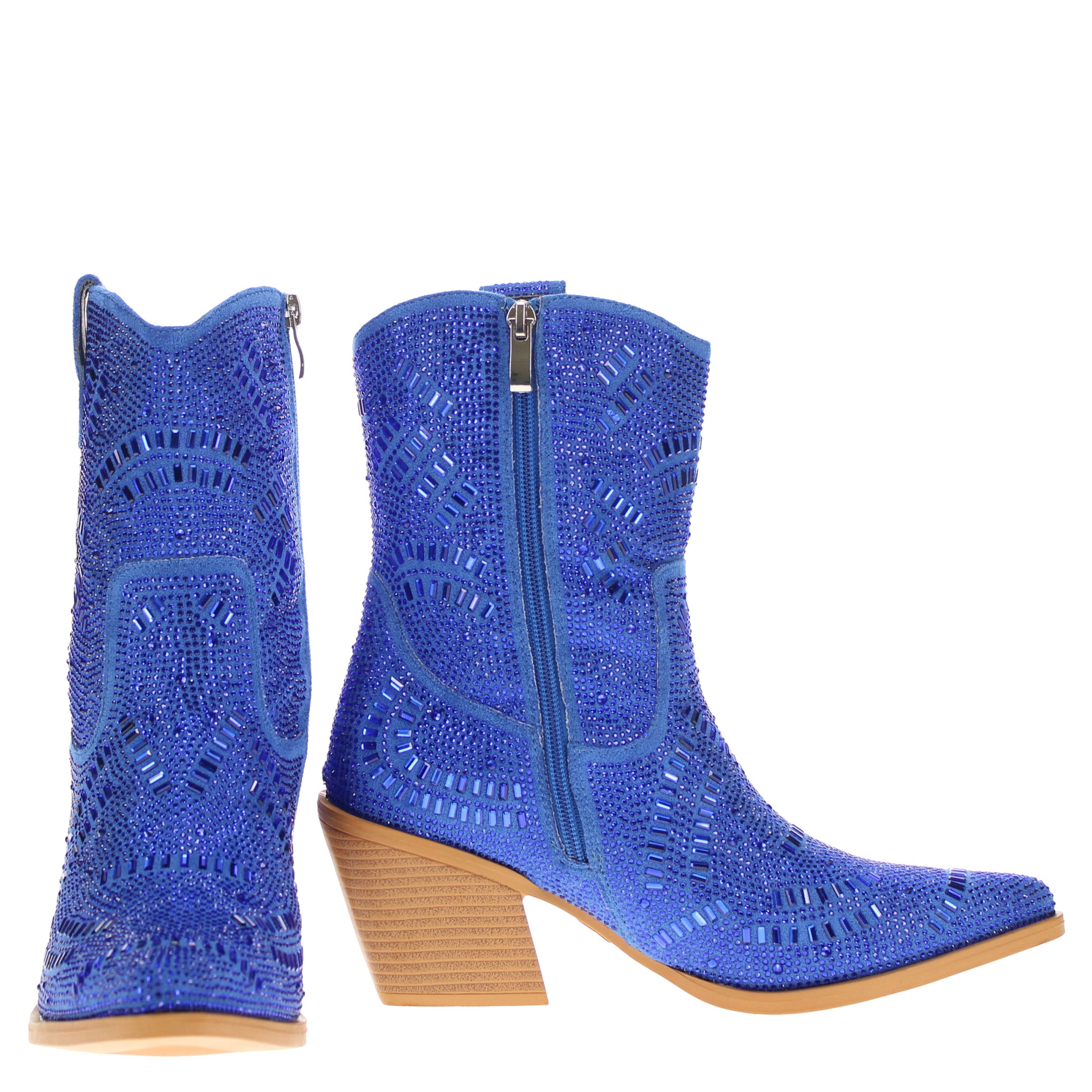 Women's Blue Bling Cowgirl Booties Sadie by V by Vaccari