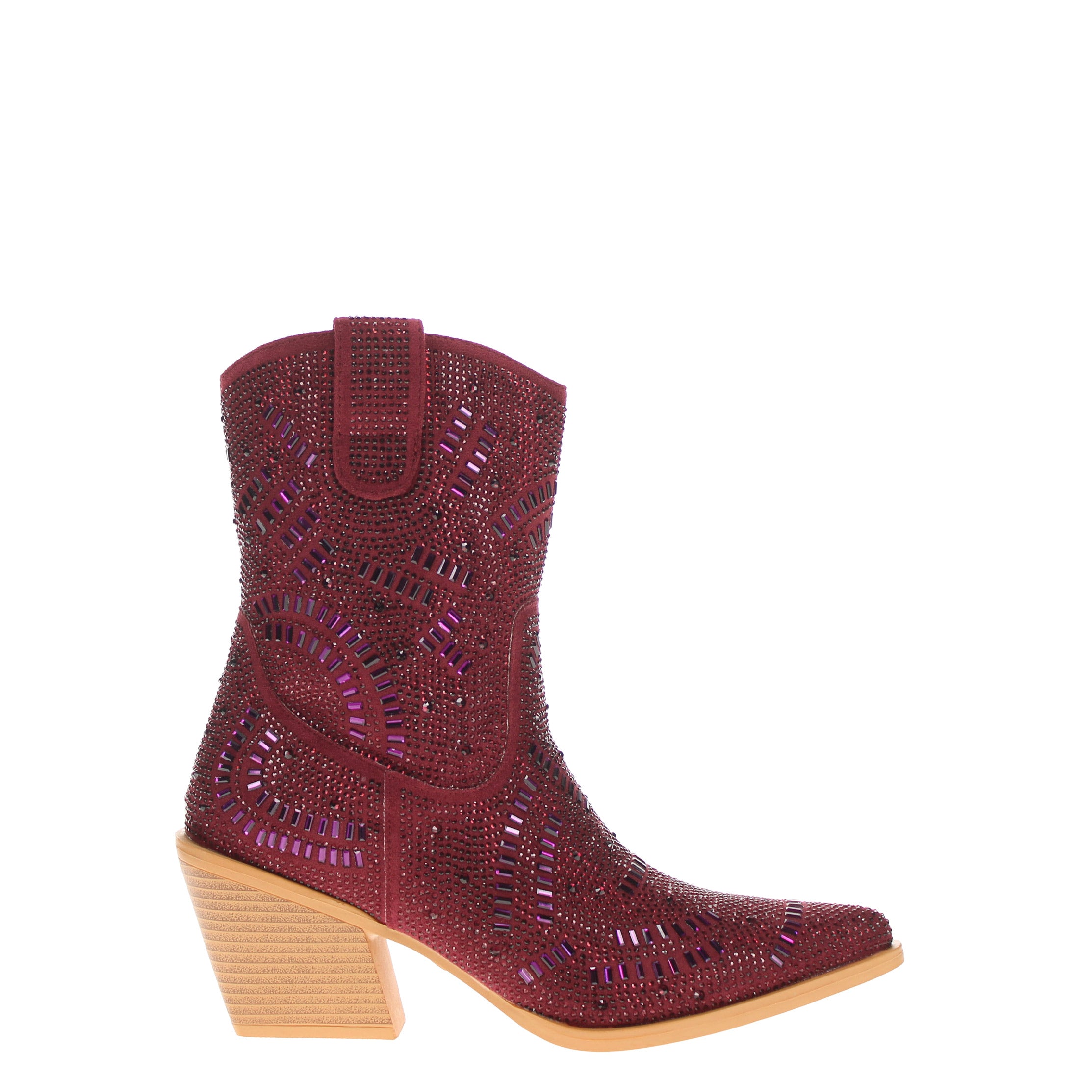 Women's Maroon Bling Cowgirl Booties Sadie by V by Vaccari