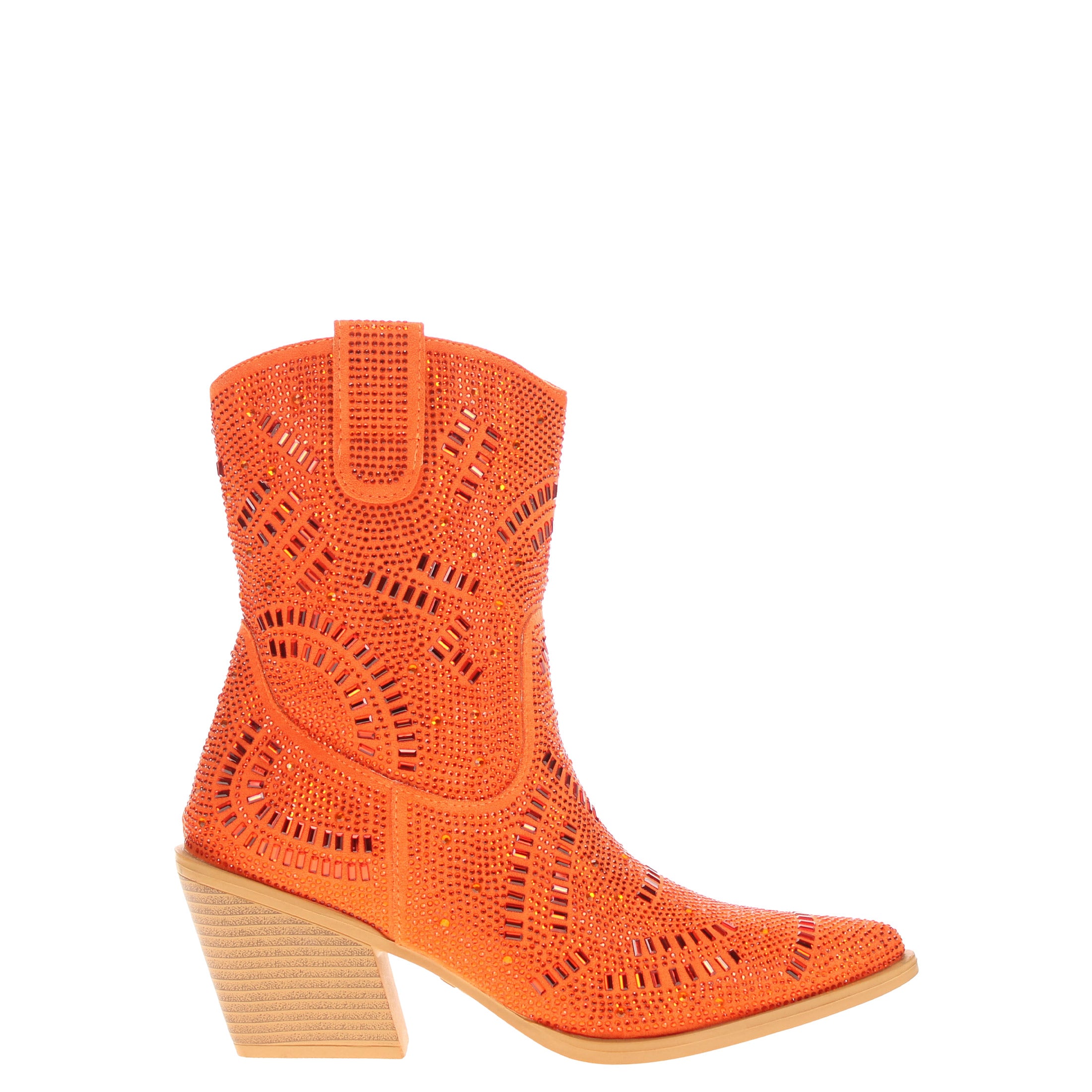 Women's Orange Bling Cowgirl Booties Sadie by V by Vaccari