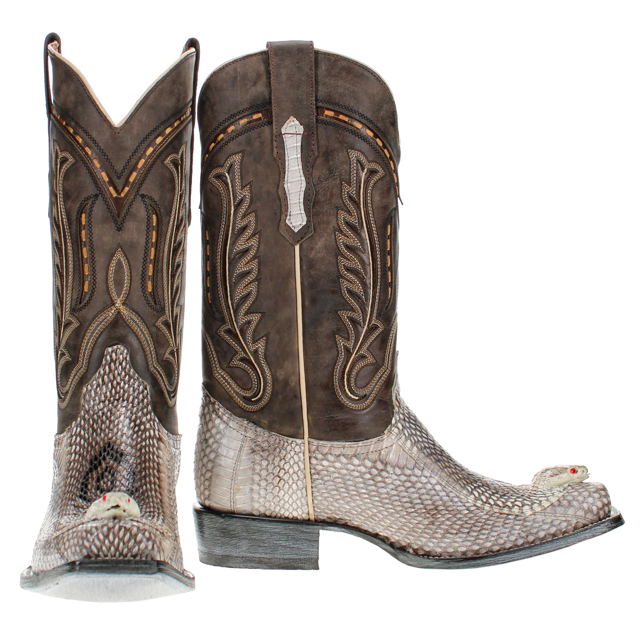 Men's Natural Cobra with the Head Square Toe Cowboy Boots by Vaccari