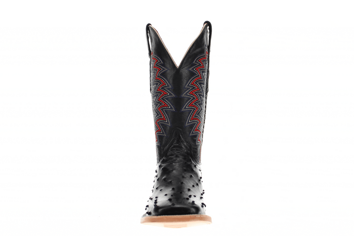 Mens Vaccari Black Full Quill Ostrich Broad Square Toe Boots