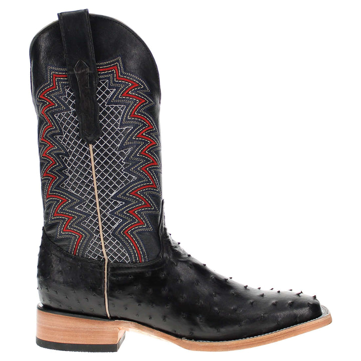 Mens Vaccari Black Full Quill Ostrich Broad Square Toe Boots