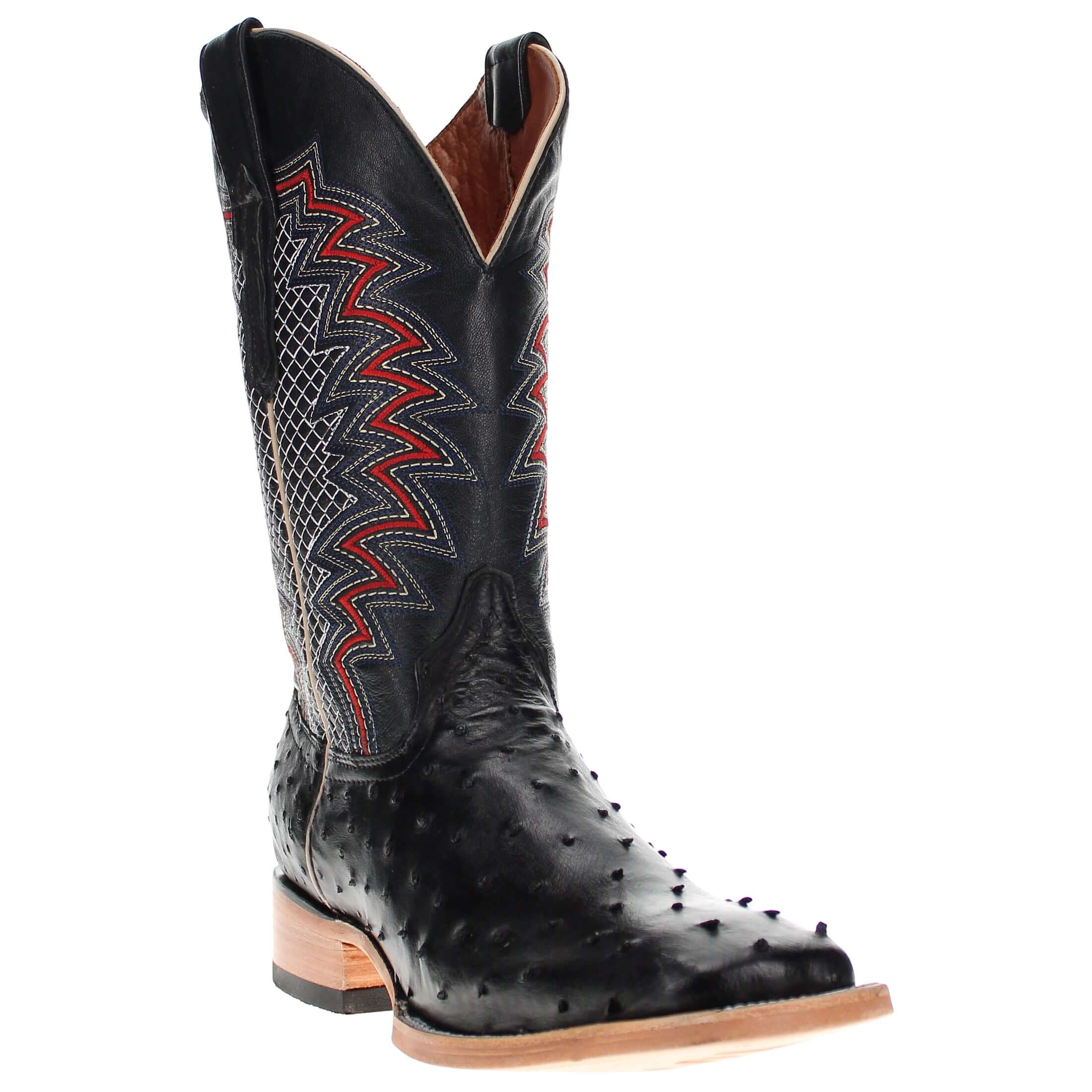 Mens Vaccari Black Full Quill Ostrich Broad Square Toe Boots