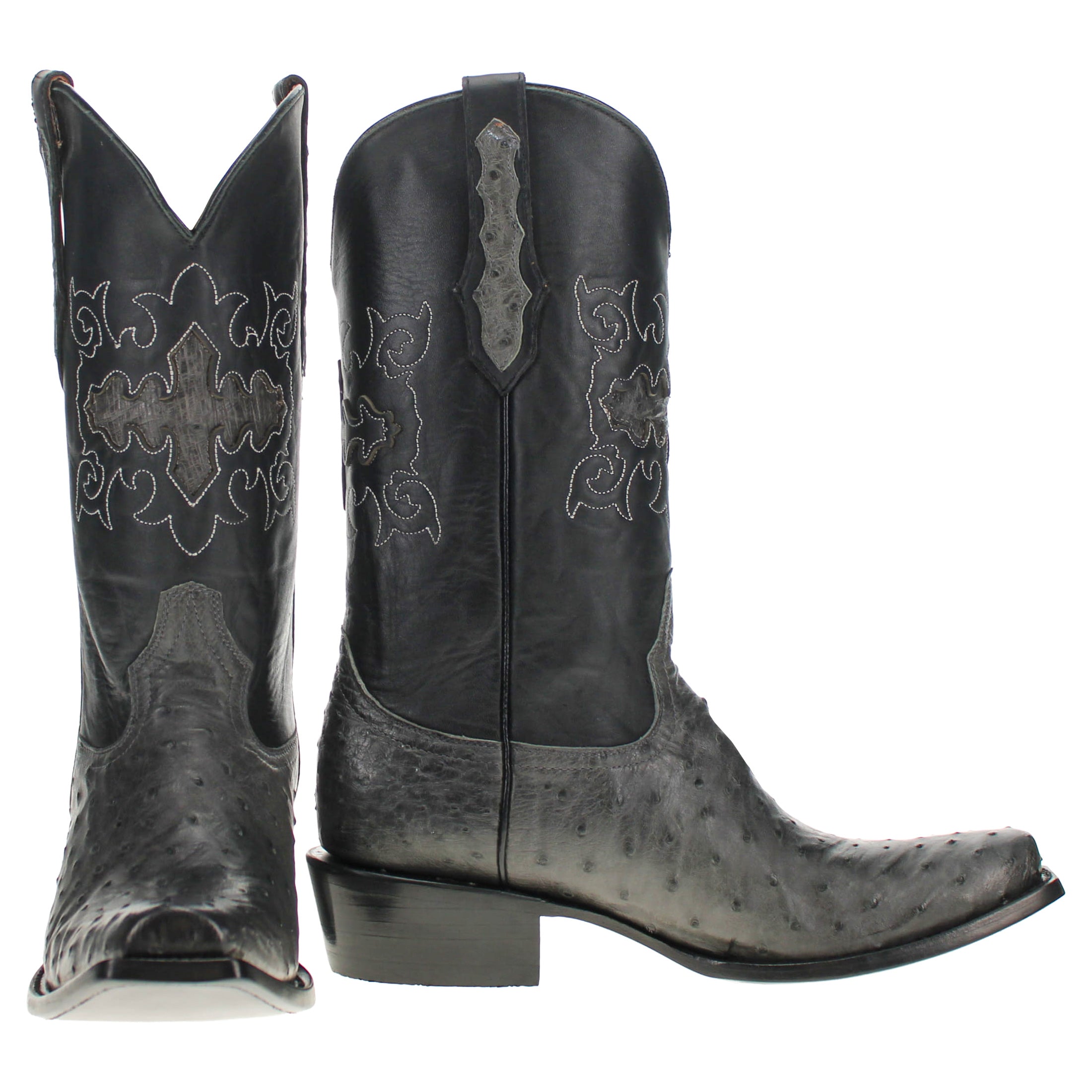 Men's Gray Full Quill Ostrich JW Toe Cowboy Boots by Vaccari
