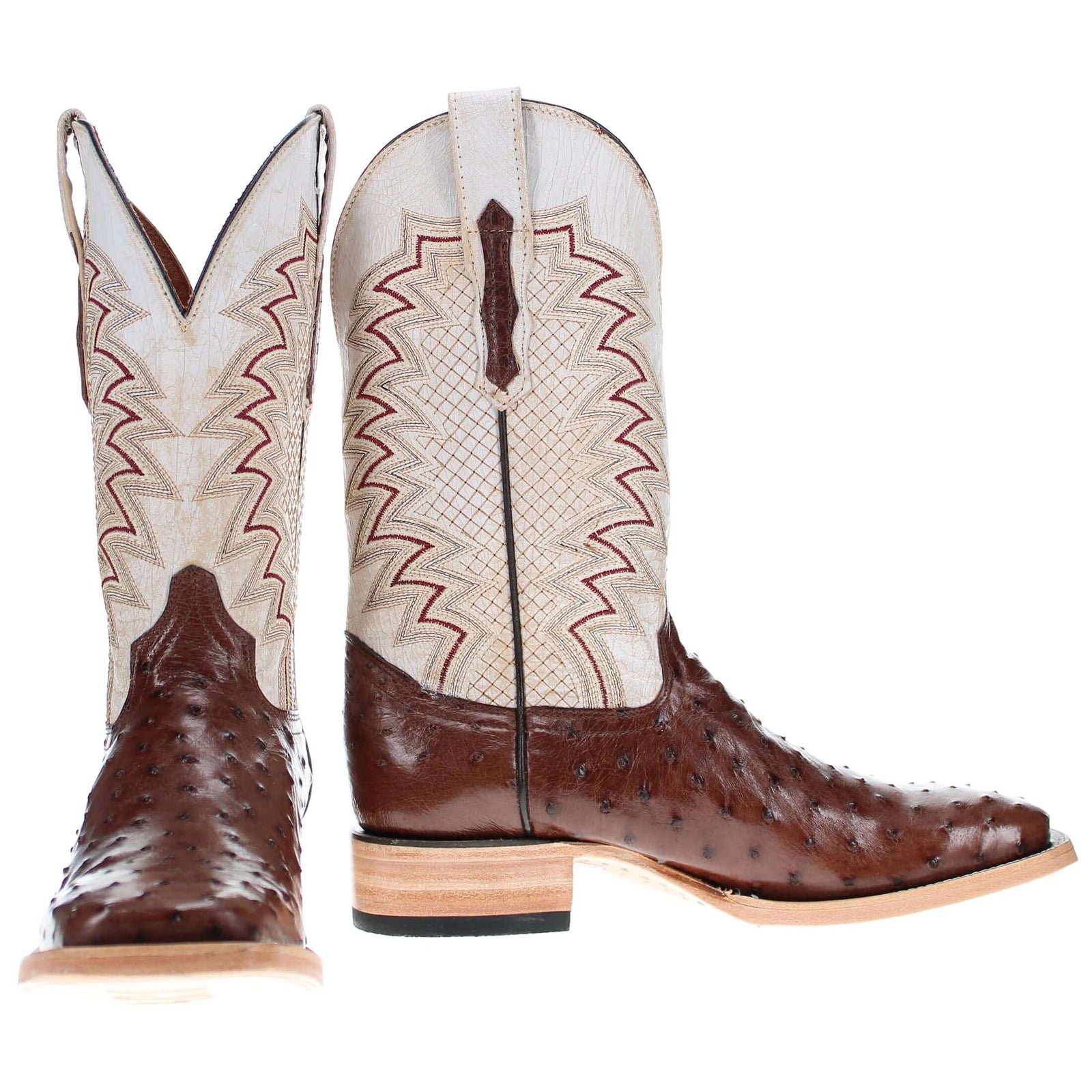 Mens Vaccari Mocha Full Quill Ostrich Broad Square Toe Boots