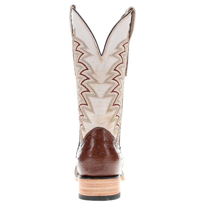 Mens Vaccari Mocha Full Quill Ostrich Broad Square Toe Boots