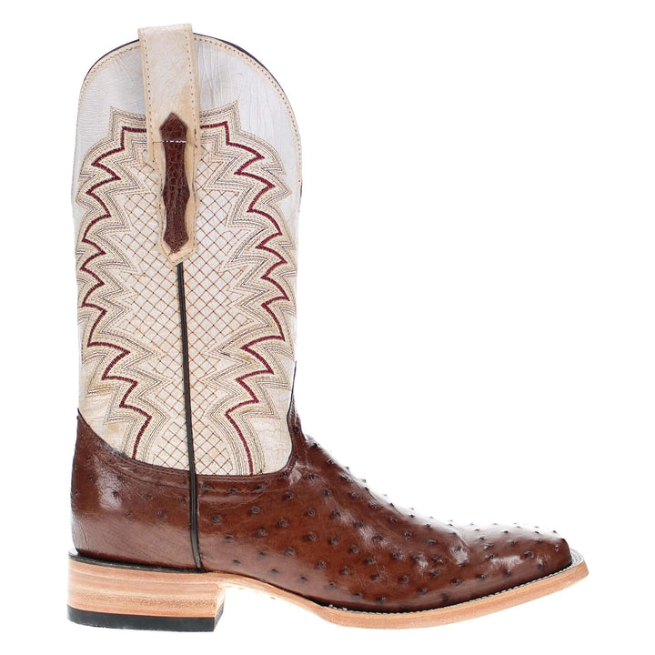 Mens Vaccari Mocha Full Quill Ostrich Broad Square Toe Boots