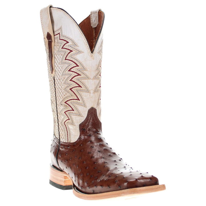 Mens Vaccari Mocha Full Quill Ostrich Broad Square Toe Boots