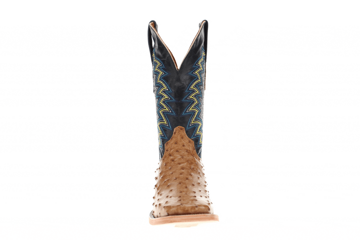 Mens Vaccari Saddle Tan Full Quill Ostrich Broad Square Toe Boots