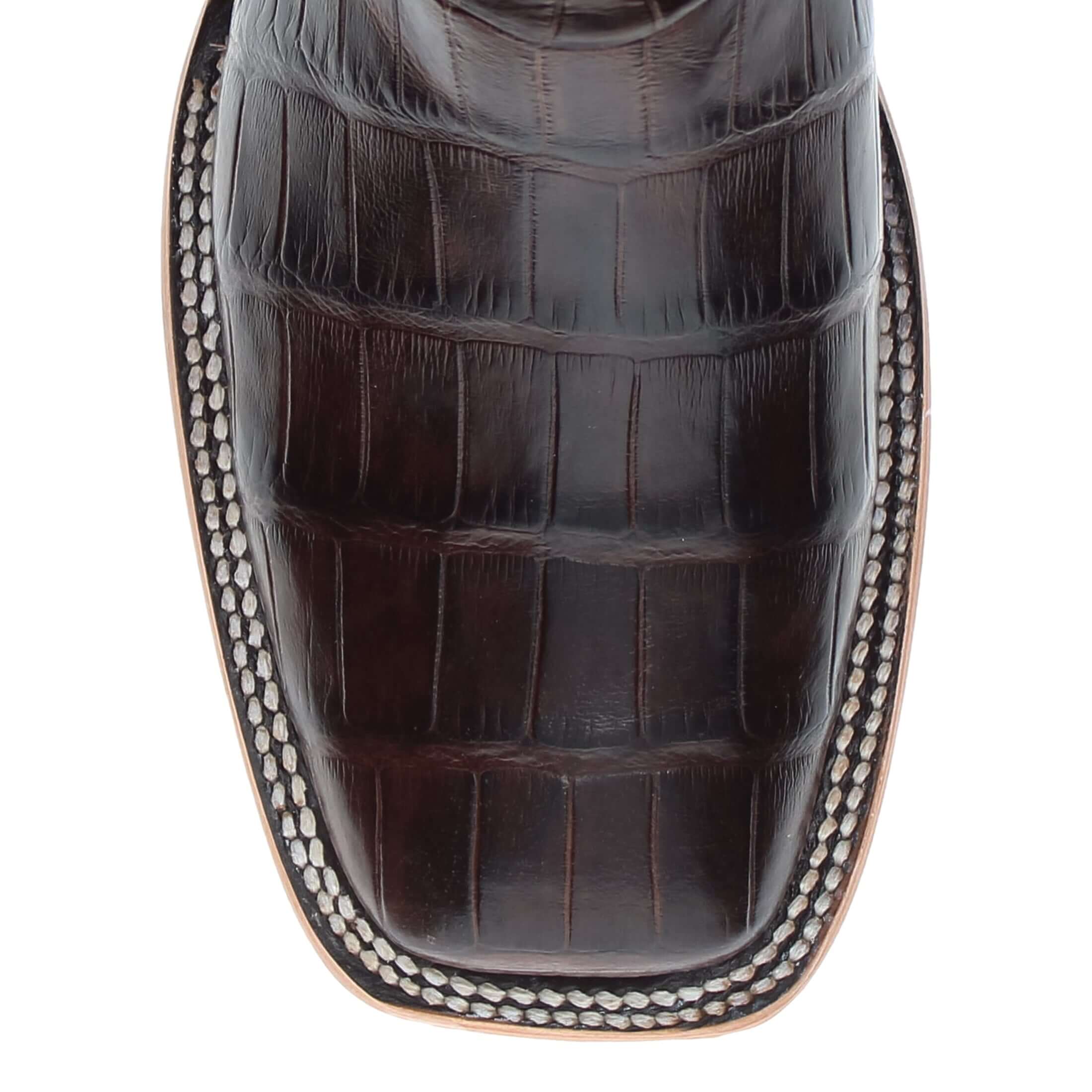 Womens Brown American Alligator Belly Tail Western Square Toe Boots with Decorative Top by Vaccari