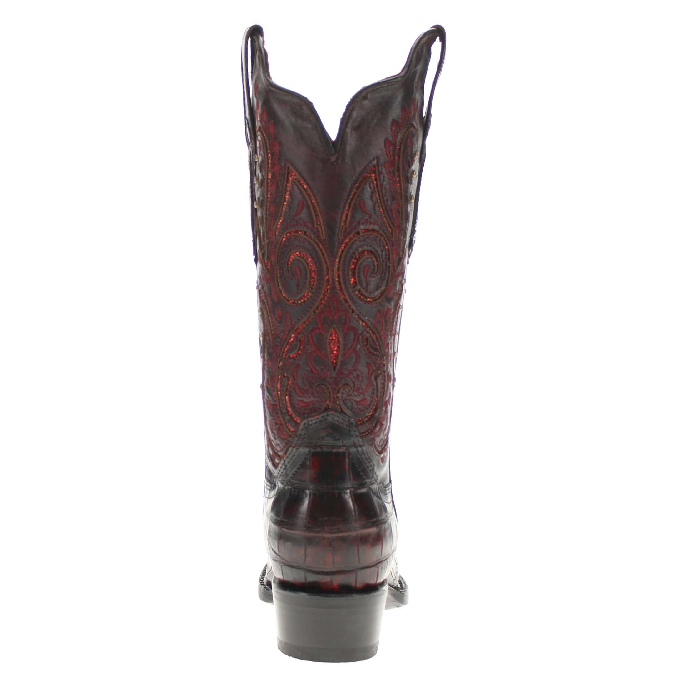 Women's Black Cherry American Alligator Belly Boots with Inlays by Vaccari