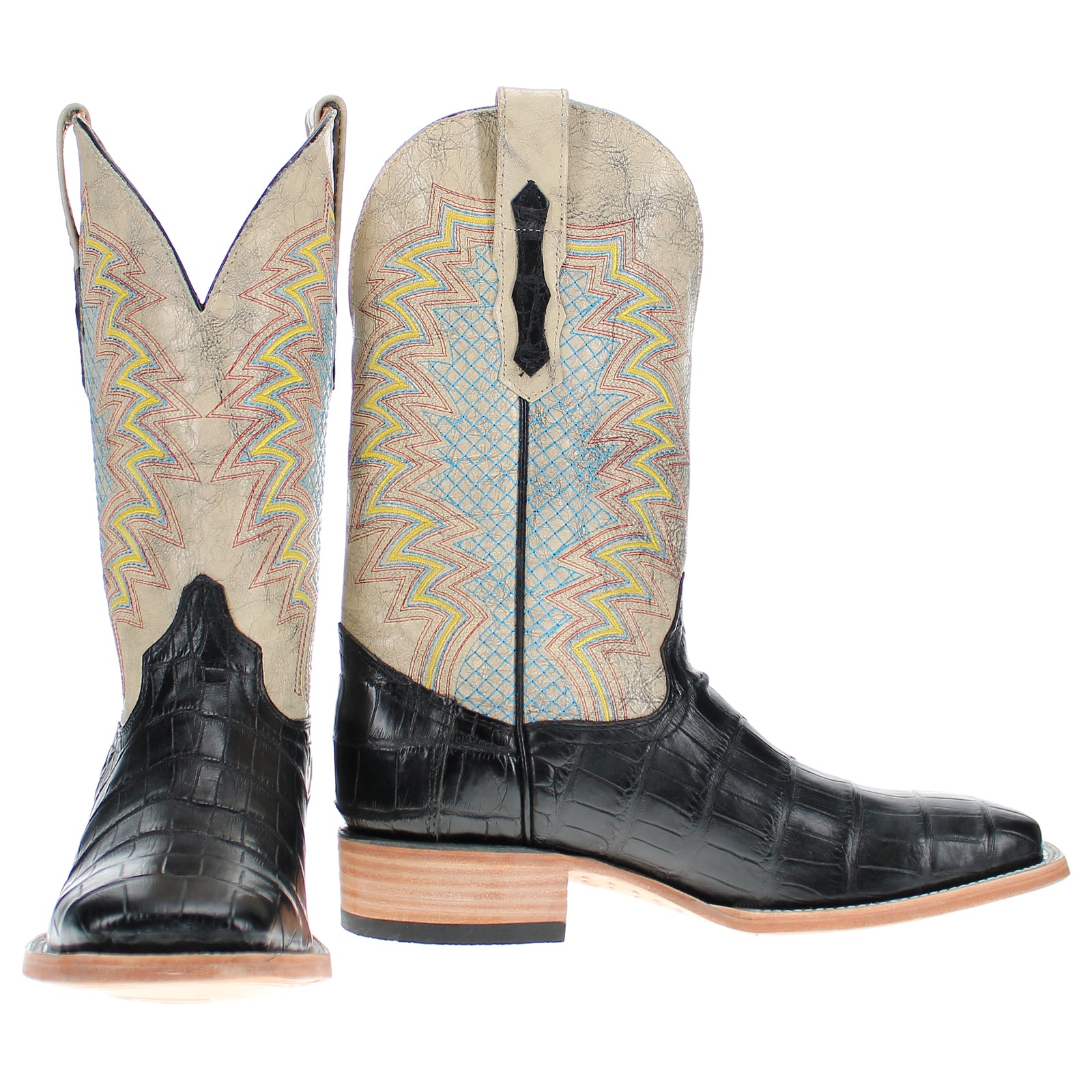 Mens Black American Alligator Belly Tail Square Toe Cowboy Boots That Looks Similar to Caiman by Vaccari