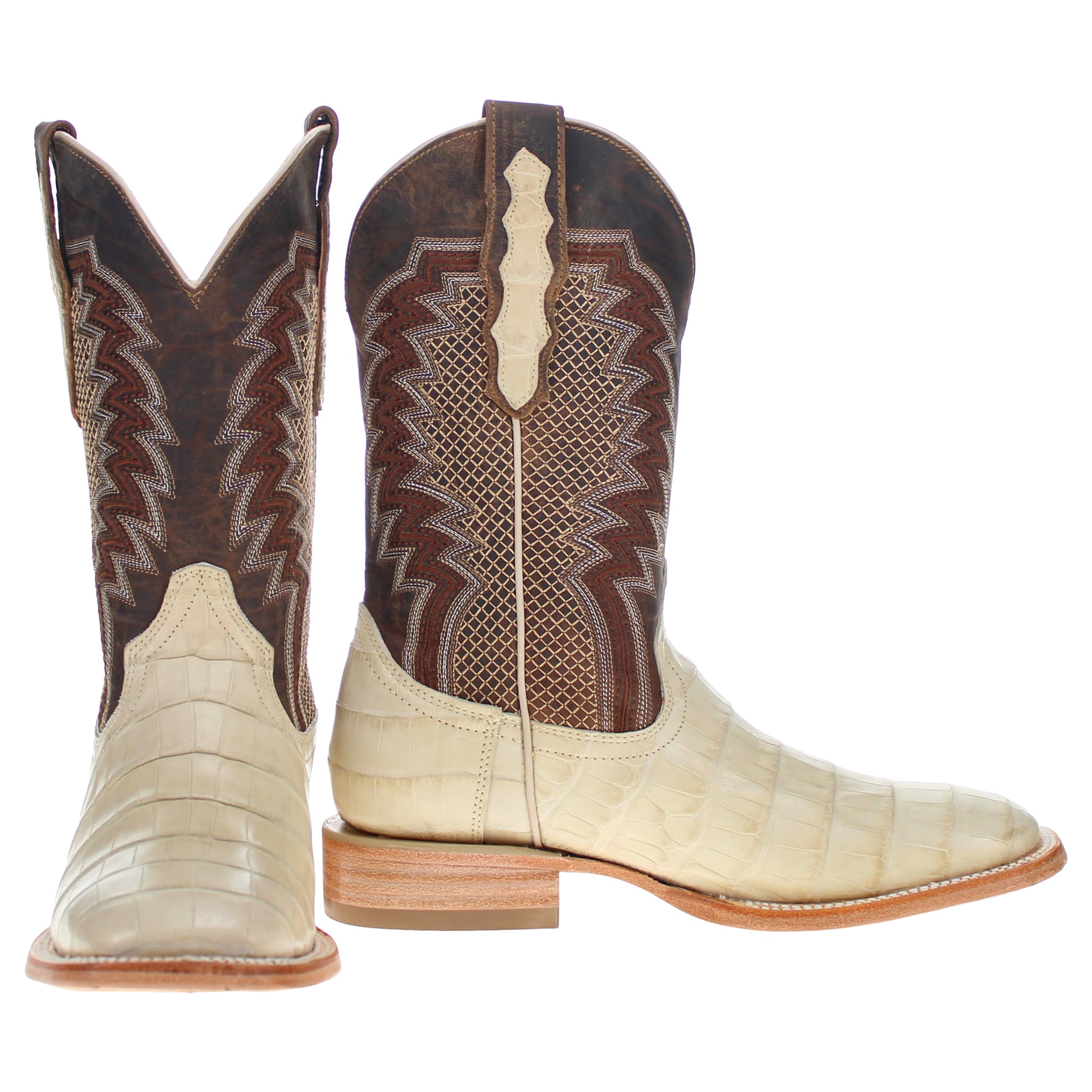 Men's Bone American Alligator Belly Square Toe Cowboy Boots by Vaccari