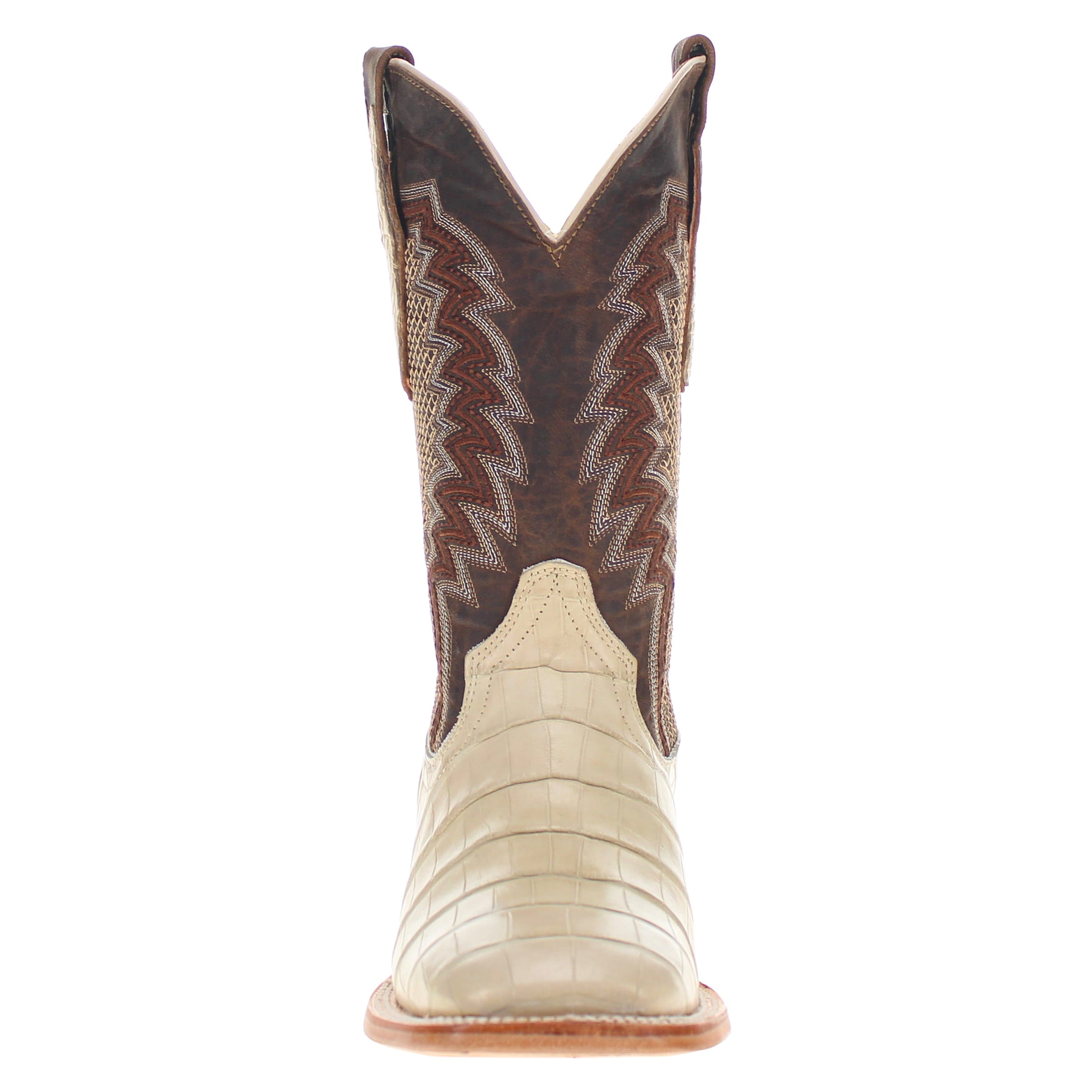 Men's Bone American Alligator Belly Square Toe Cowboy Boots by Vaccari