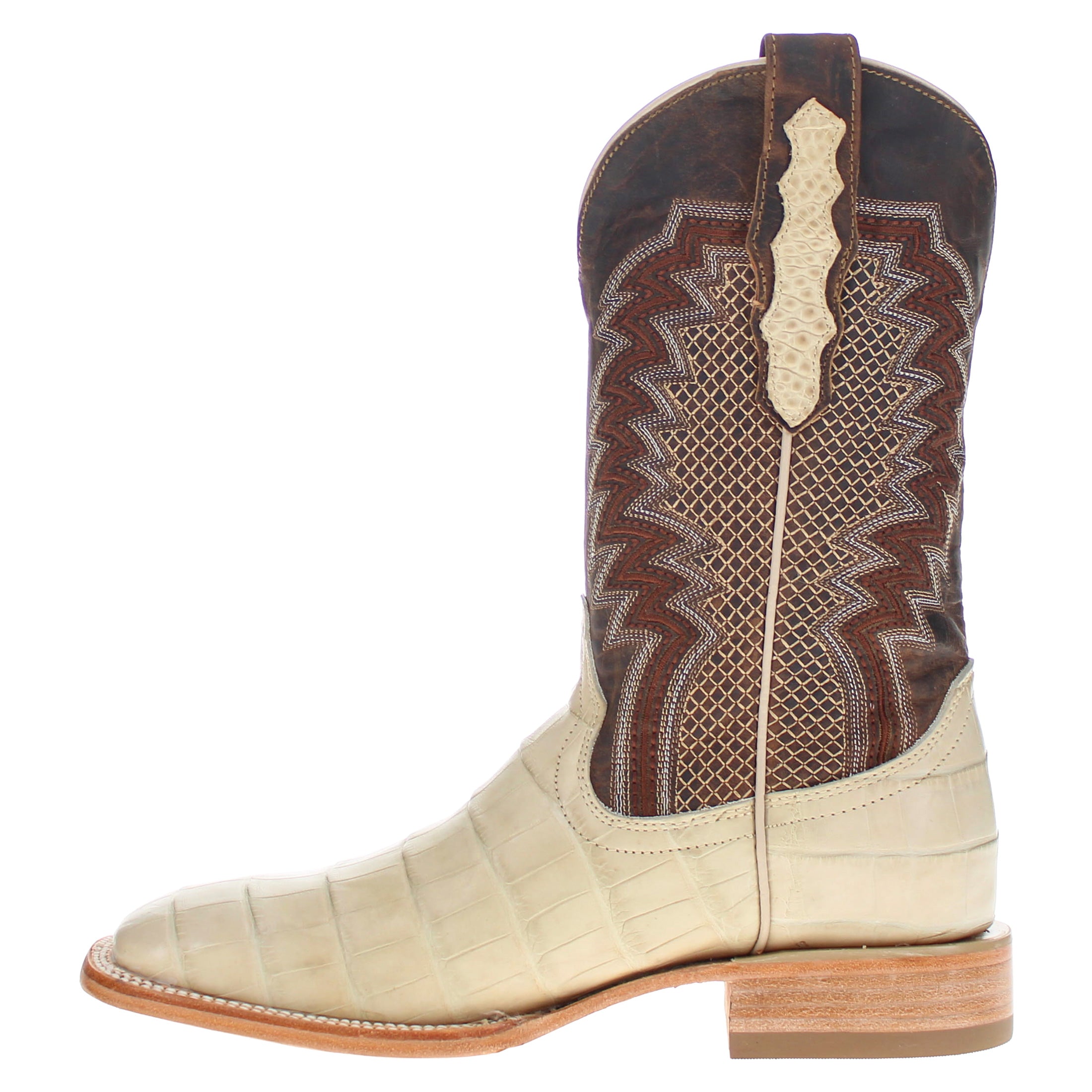 Men's Bone American Alligator Belly Square Toe Cowboy Boots by Vaccari