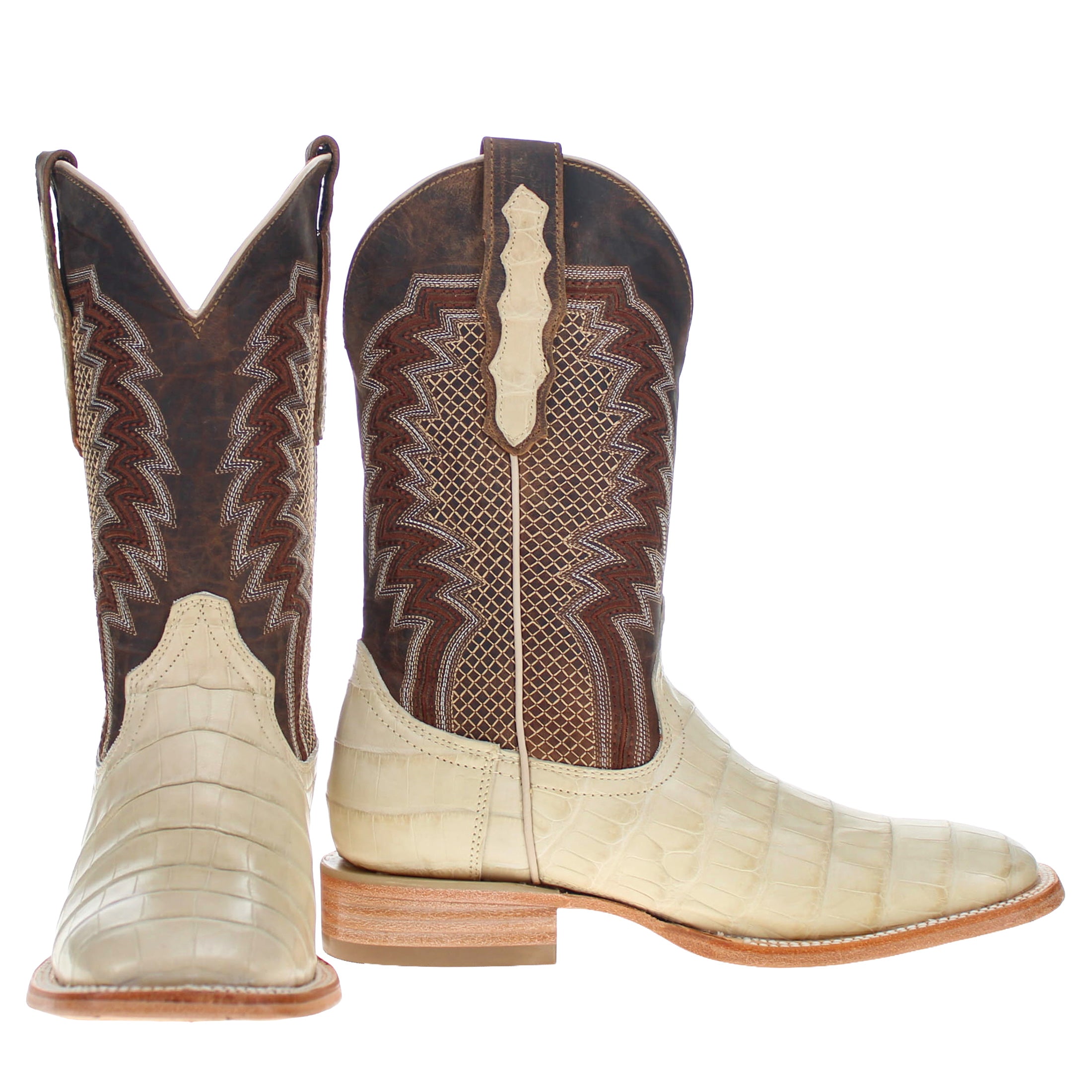 Men's Bone American Alligator Belly Square Toe Cowboy Boots by Vaccari