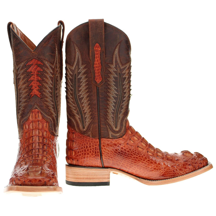 Mens Vaccari Cognac American Alligator Headcut Broad Square Toe Boots