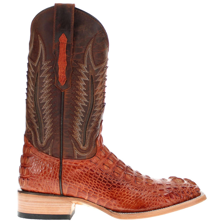 Mens Vaccari Cognac American Alligator Headcut Broad Square Toe Boots