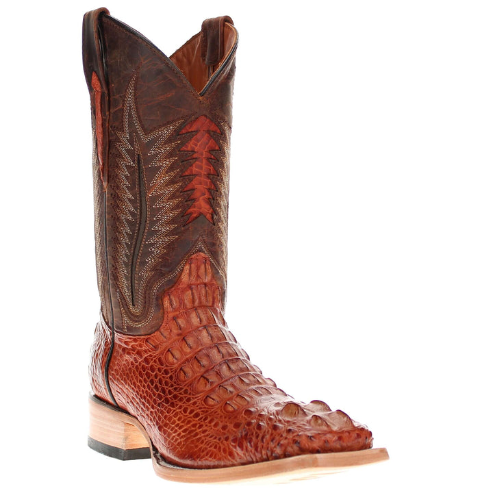 Mens Vaccari Cognac American Alligator Headcut Broad Square Toe Boots