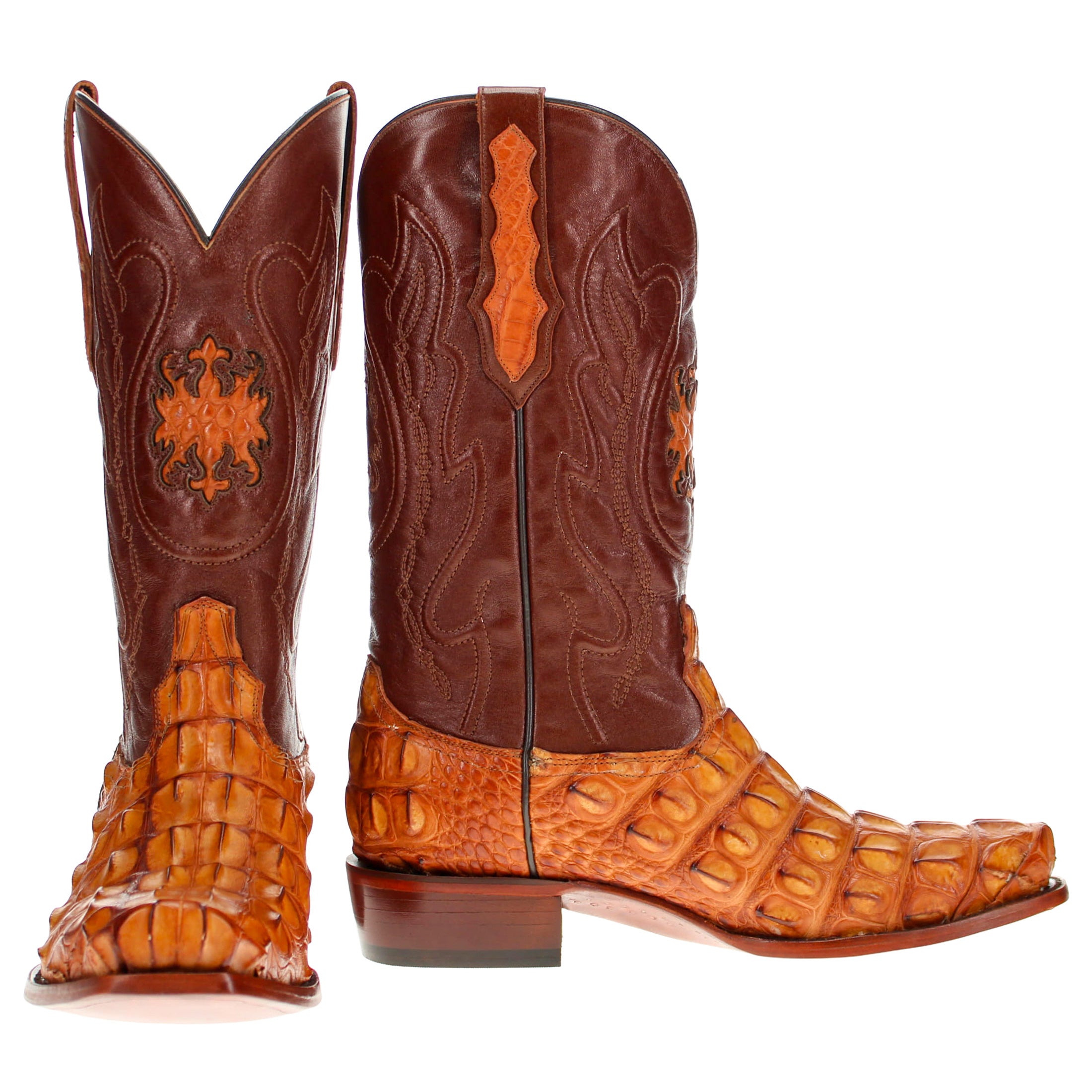 Men's Cognac American Alligator Hornback JW Toe Cowboy Boots by Vaccari