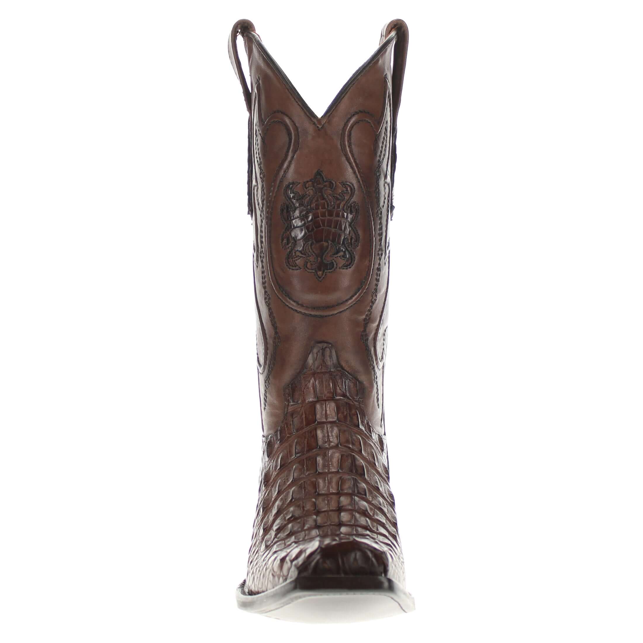Men's Mocha American Alligator Hornback Boots With Inlays by Vaccari