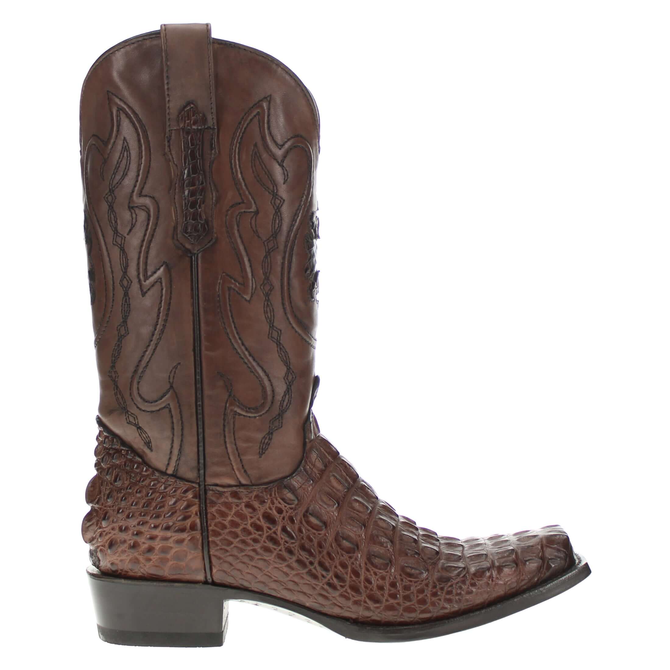 Men's Mocha American Alligator Hornback Boots With Inlays by Vaccari